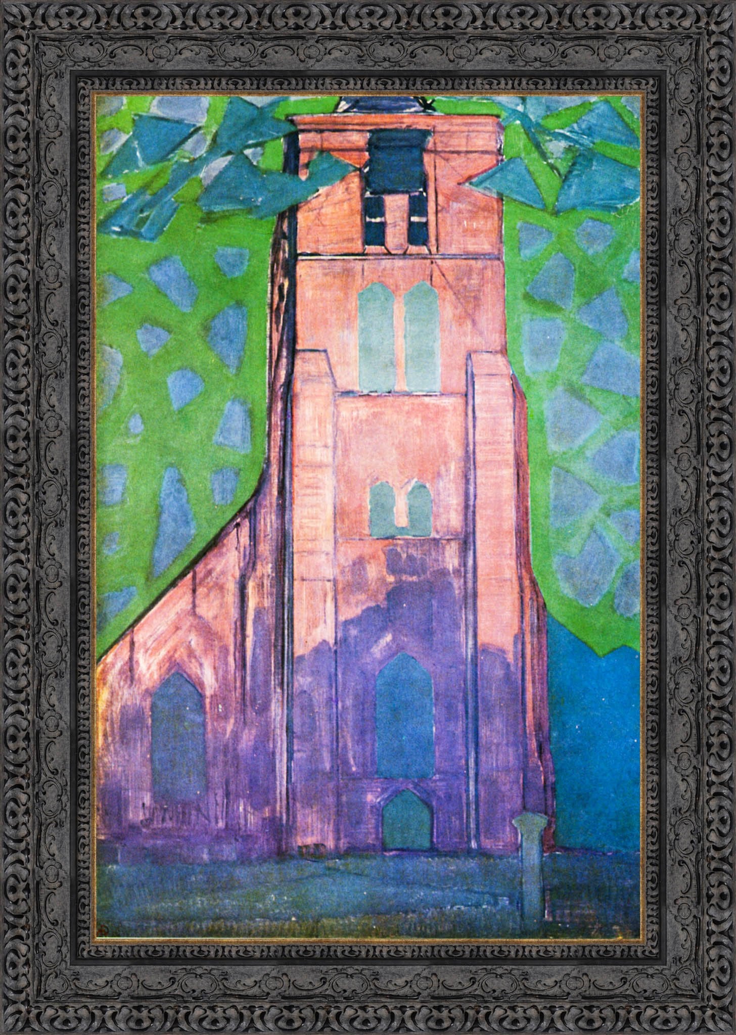 Church Tower at Domburg by Piet Mondrian — Framed Giclee Canvas Print | Canvas Classics
