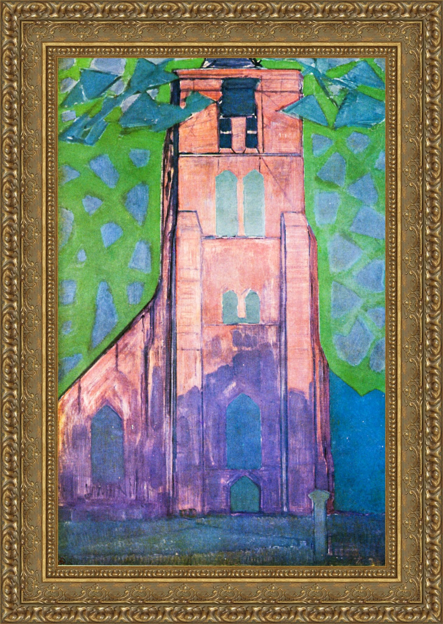 Church Tower at Domburg by Piet Mondrian — Framed Giclee Canvas Print | Canvas Classics