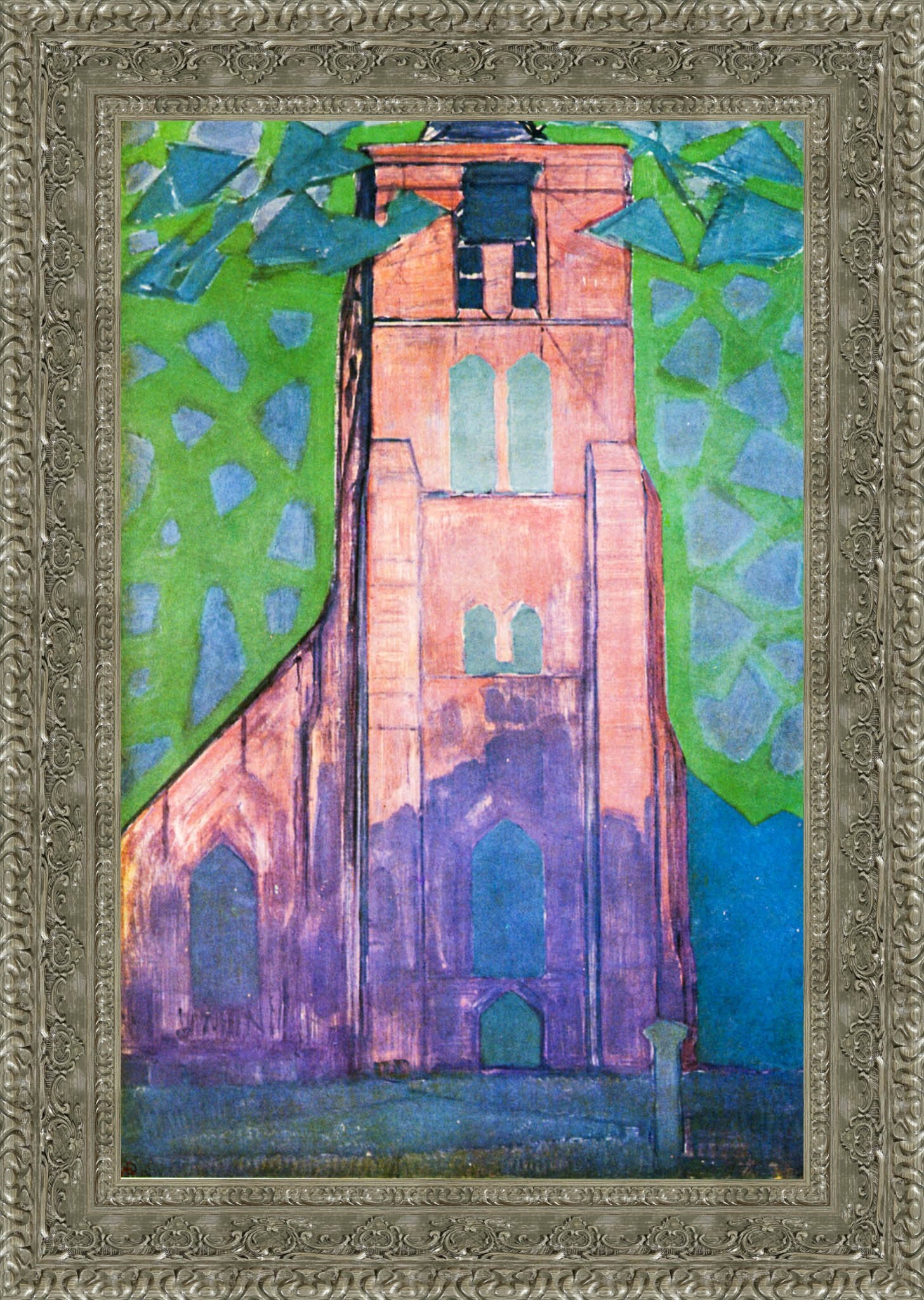 Church Tower at Domburg by Piet Mondrian — Framed Giclee Canvas Print | Canvas Classics