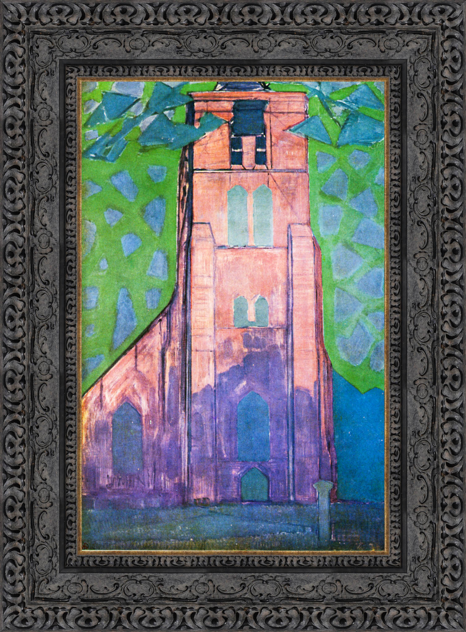 Church Tower at Domburg by Piet Mondrian — Framed Giclee Canvas Print | Canvas Classics