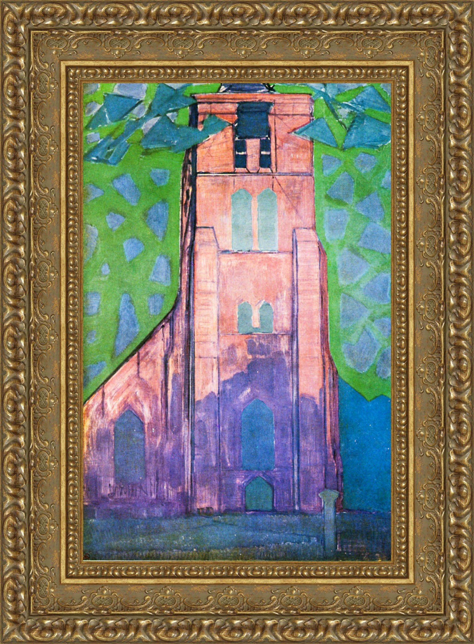 Church Tower at Domburg by Piet Mondrian — Framed Giclee Canvas Print | Canvas Classics