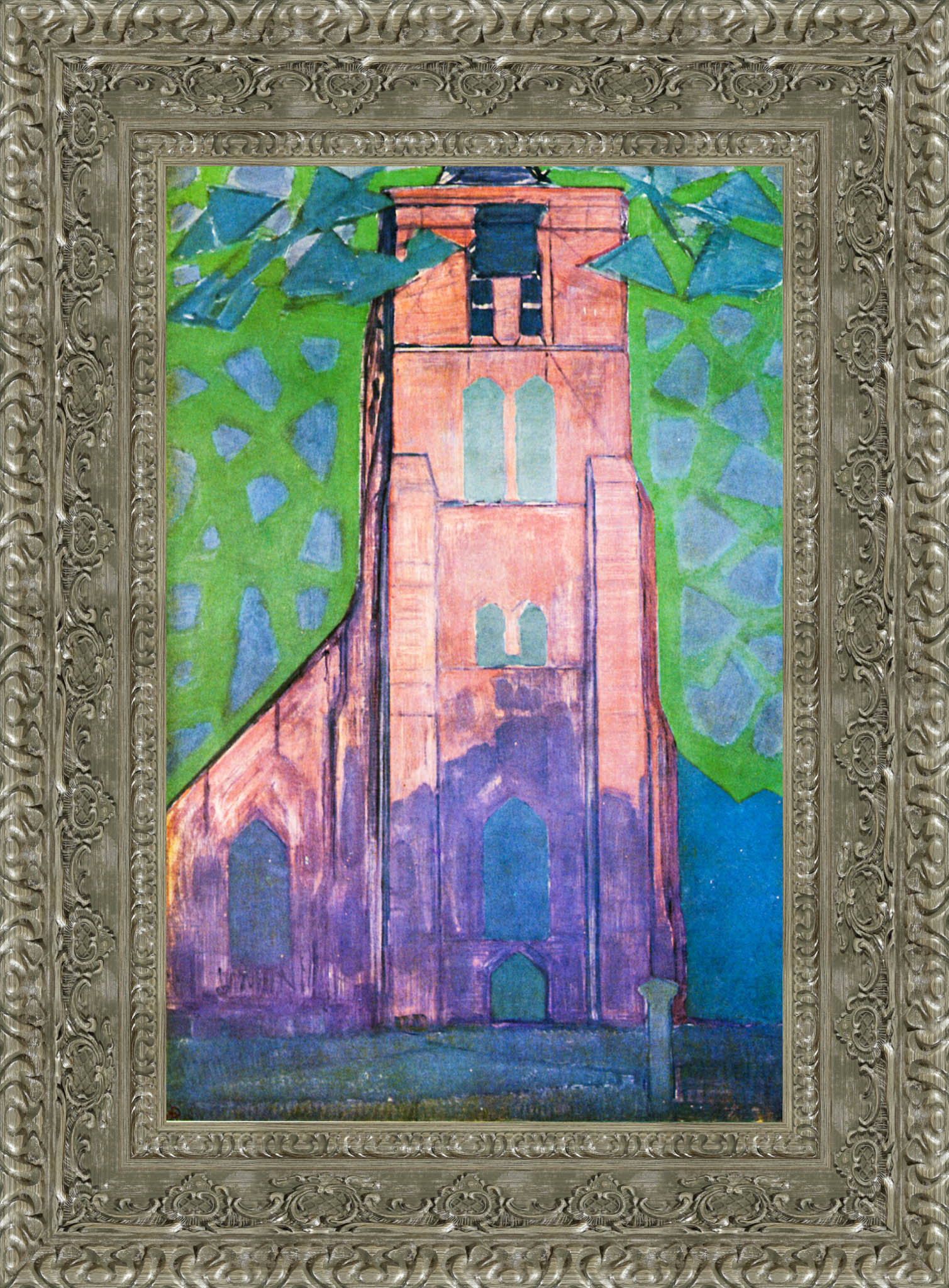 Church Tower at Domburg by Piet Mondrian — Framed Giclee Canvas Print | Canvas Classics