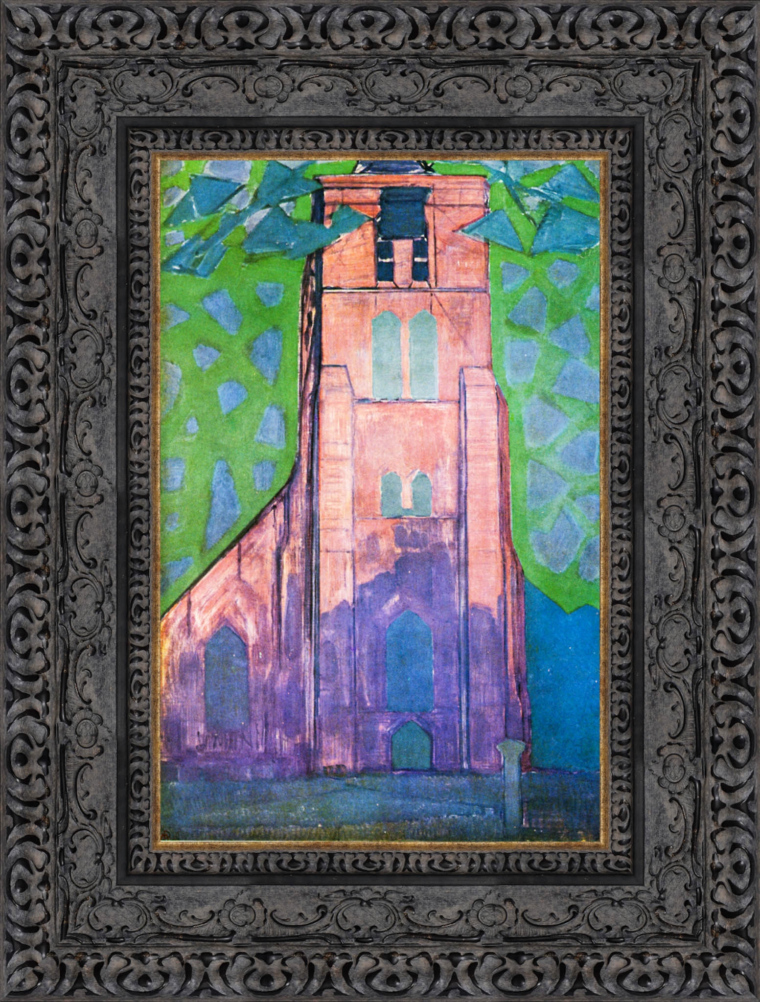 Church Tower at Domburg by Piet Mondrian — Framed Giclee Canvas Print | Canvas Classics