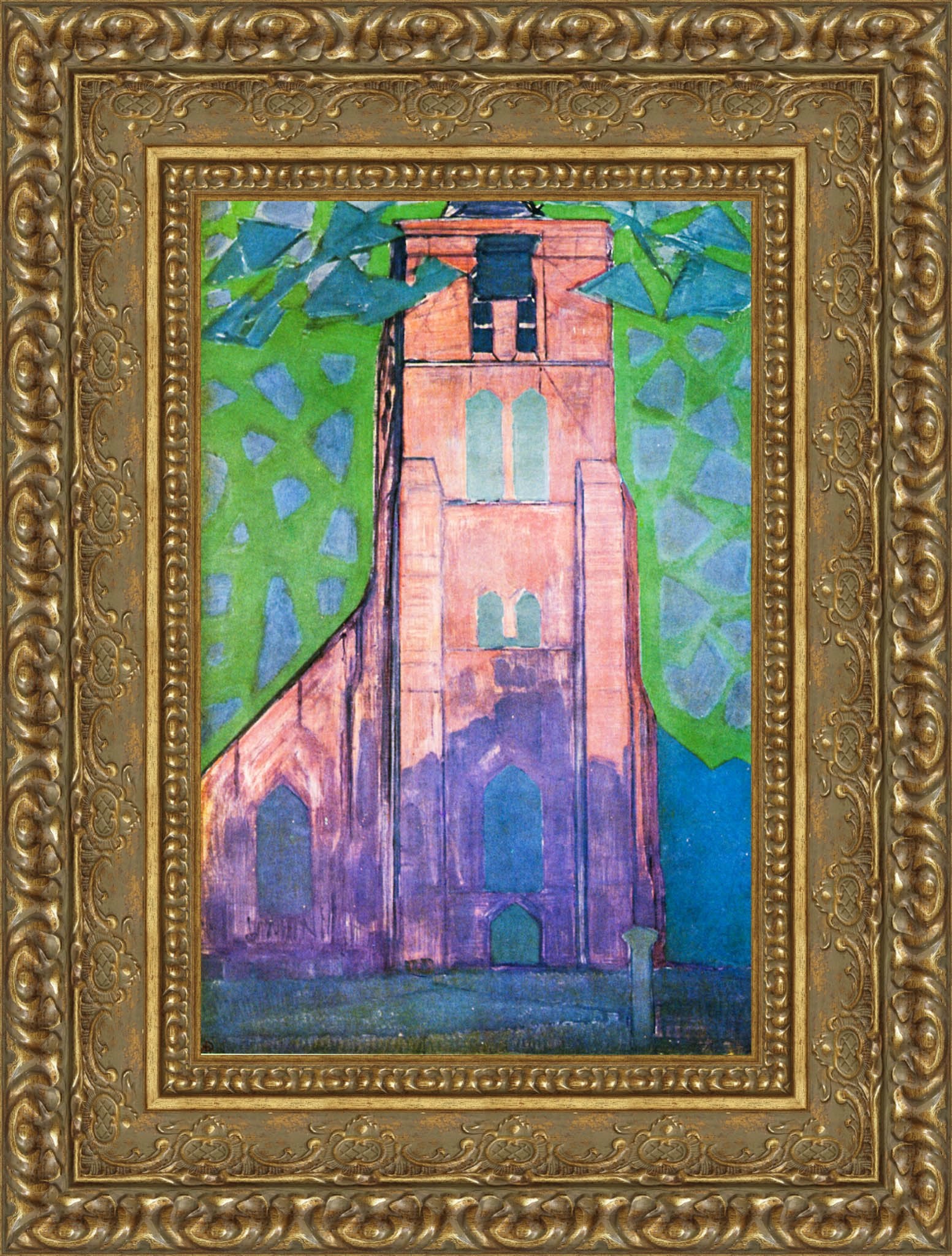 Church Tower at Domburg by Piet Mondrian — Framed Giclee Canvas Print | Canvas Classics
