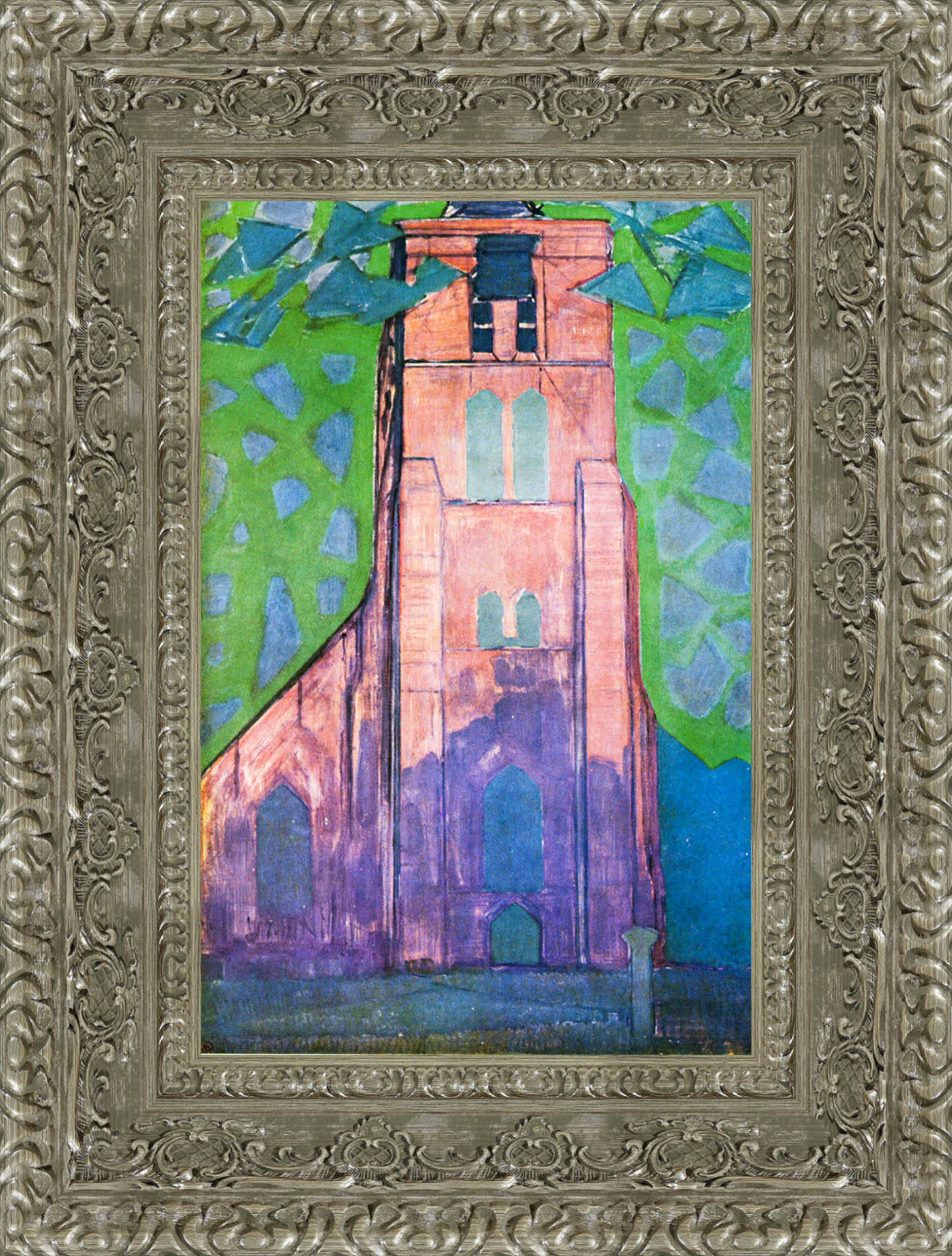 Church Tower at Domburg by Piet Mondrian — Framed Giclee Canvas Print | Canvas Classics