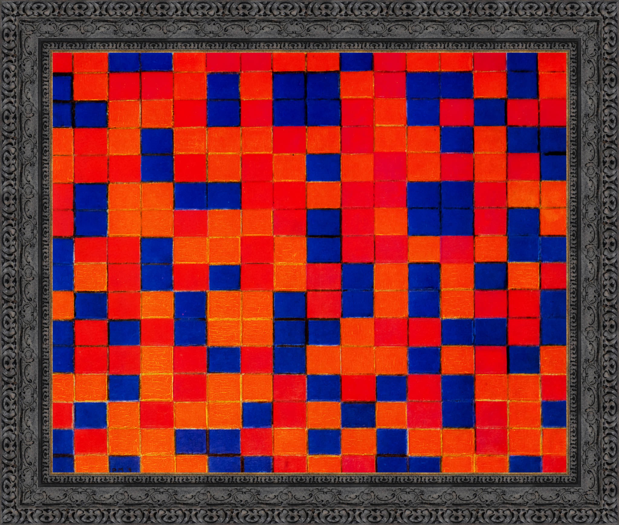 Composition Checkerboard Dark Colours by Piet Mondrian — Framed Giclee Canvas Print | Canvas Classics