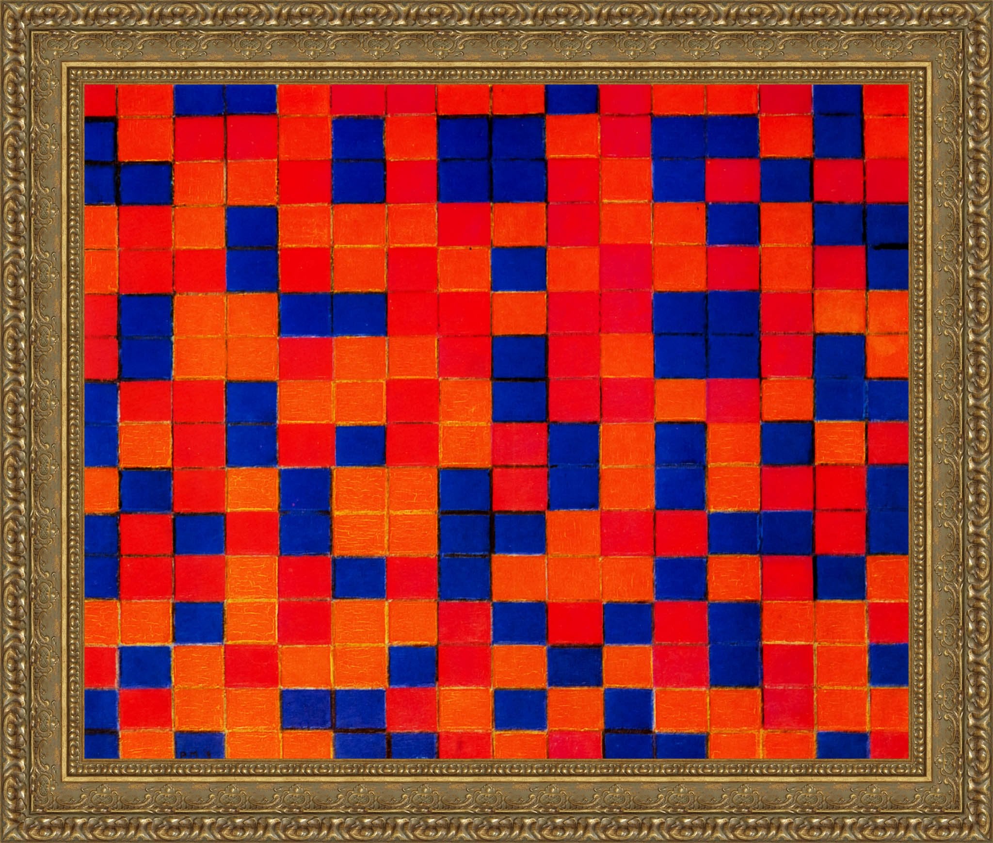 Composition Checkerboard Dark Colours by Piet Mondrian — Framed Giclee Canvas Print | Canvas Classics
