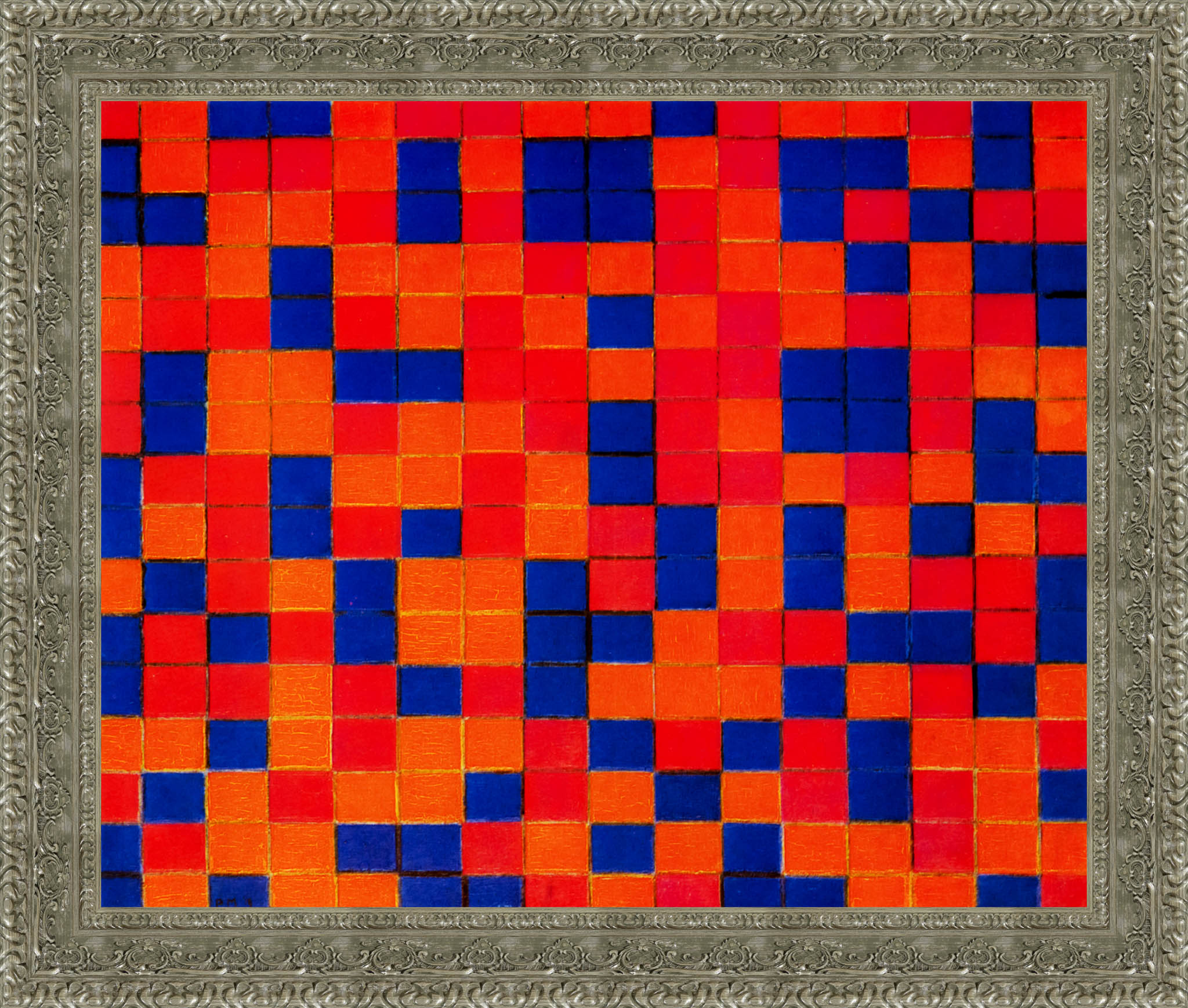 Composition Checkerboard Dark Colours by Piet Mondrian — Framed Giclee Canvas Print | Canvas Classics