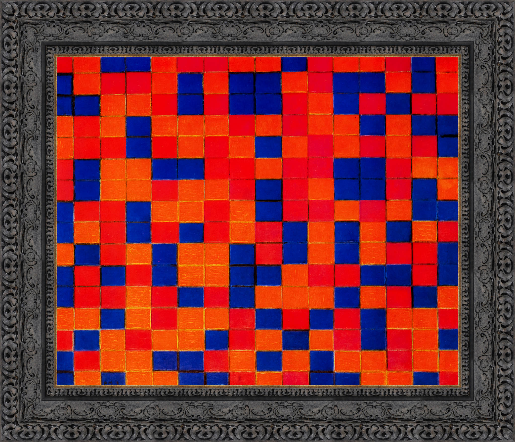 Composition Checkerboard Dark Colours by Piet Mondrian — Framed Giclee Canvas Print | Canvas Classics