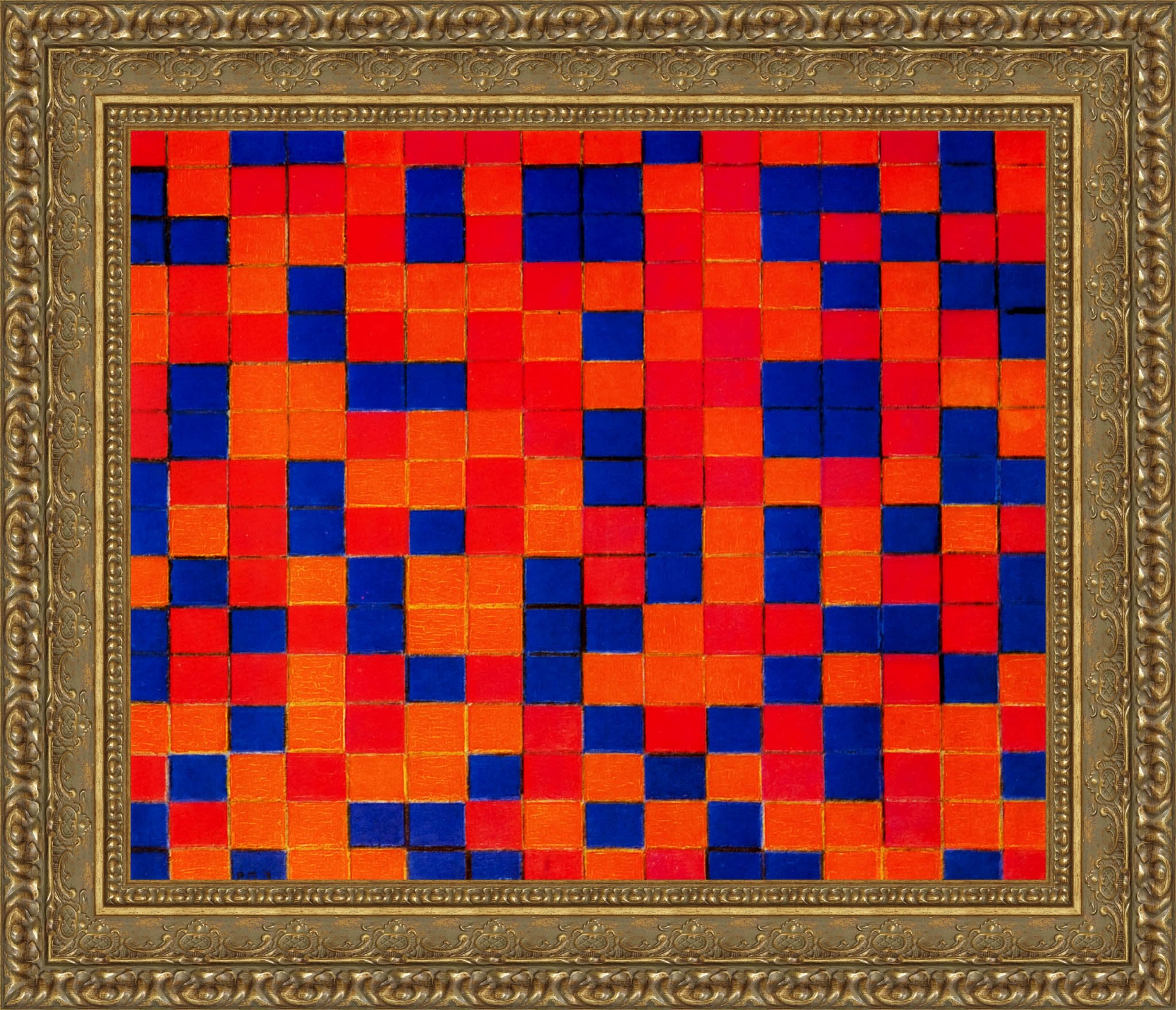 Composition Checkerboard Dark Colours by Piet Mondrian — Framed Giclee Canvas Print | Canvas Classics