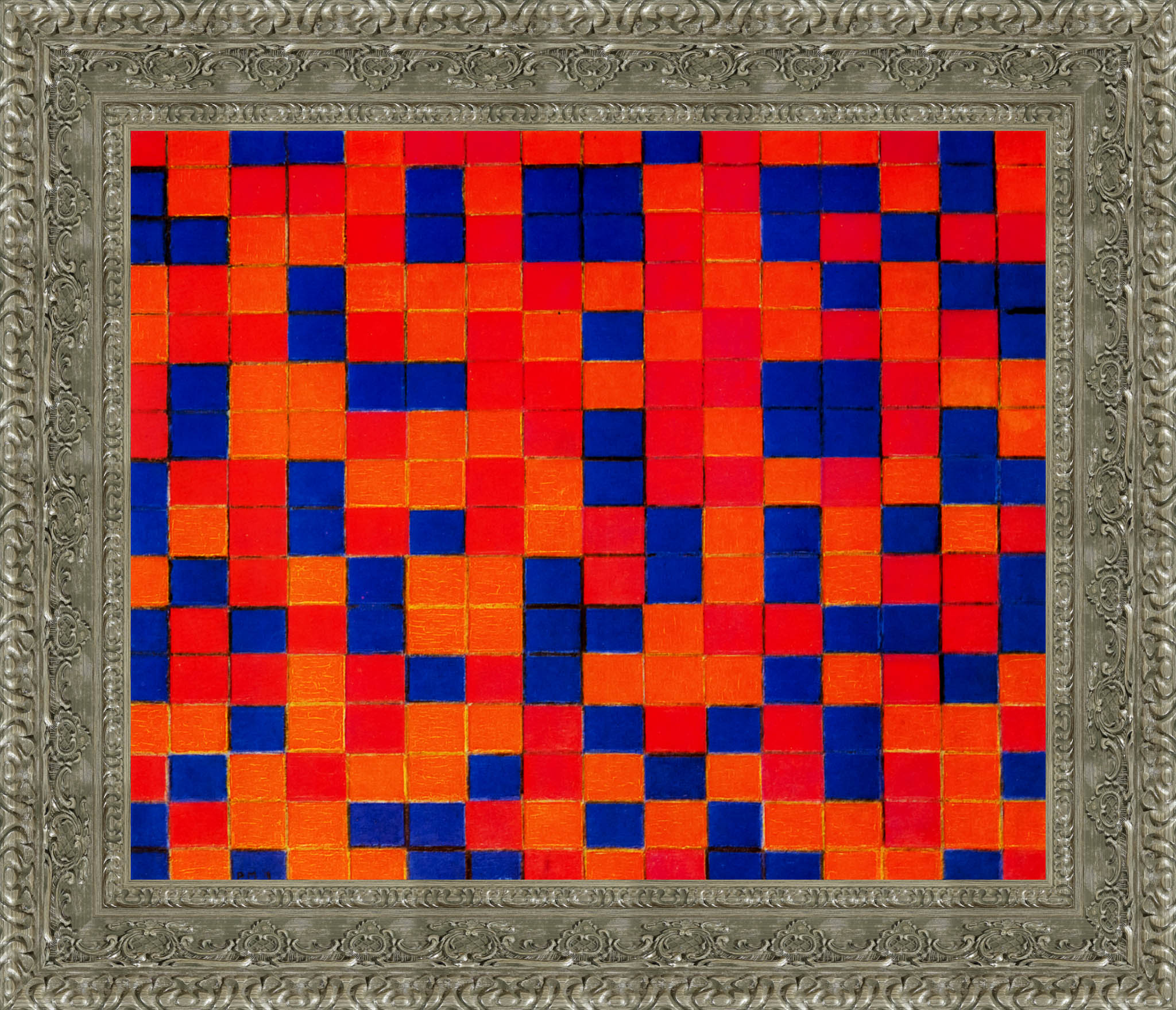 Composition Checkerboard Dark Colours by Piet Mondrian — Framed Giclee Canvas Print | Canvas Classics