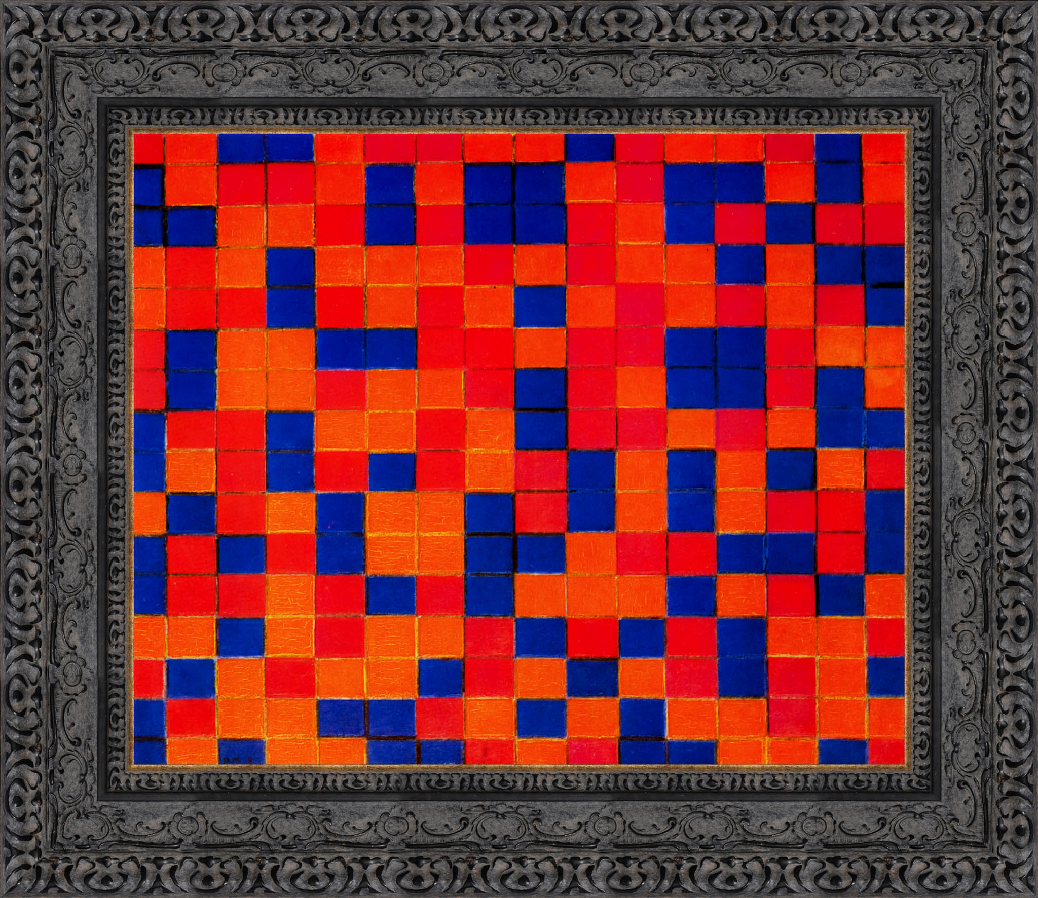 Composition Checkerboard Dark Colours by Piet Mondrian — Framed Giclee Canvas Print | Canvas Classics
