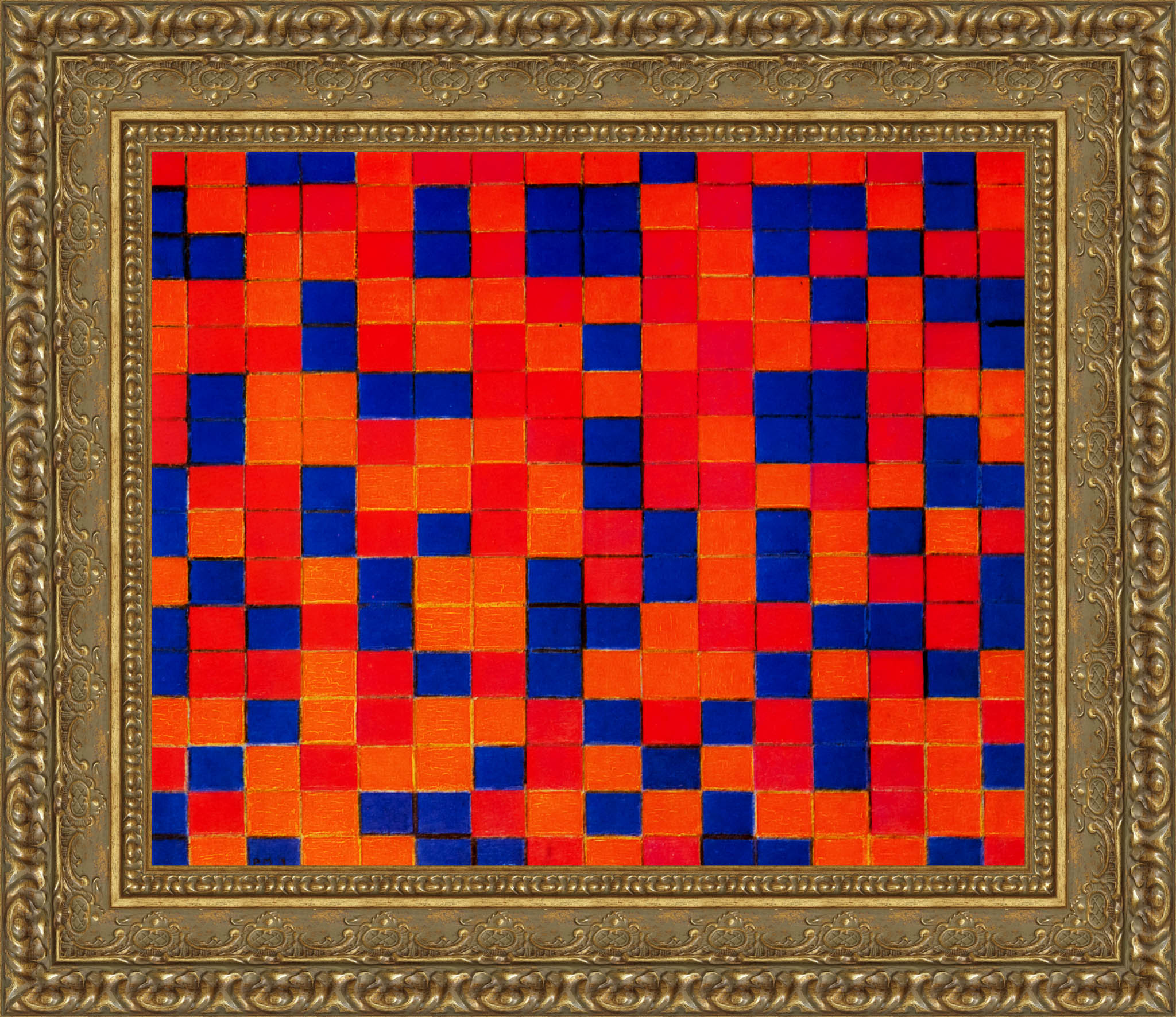 Composition Checkerboard Dark Colours by Piet Mondrian — Framed Giclee Canvas Print | Canvas Classics