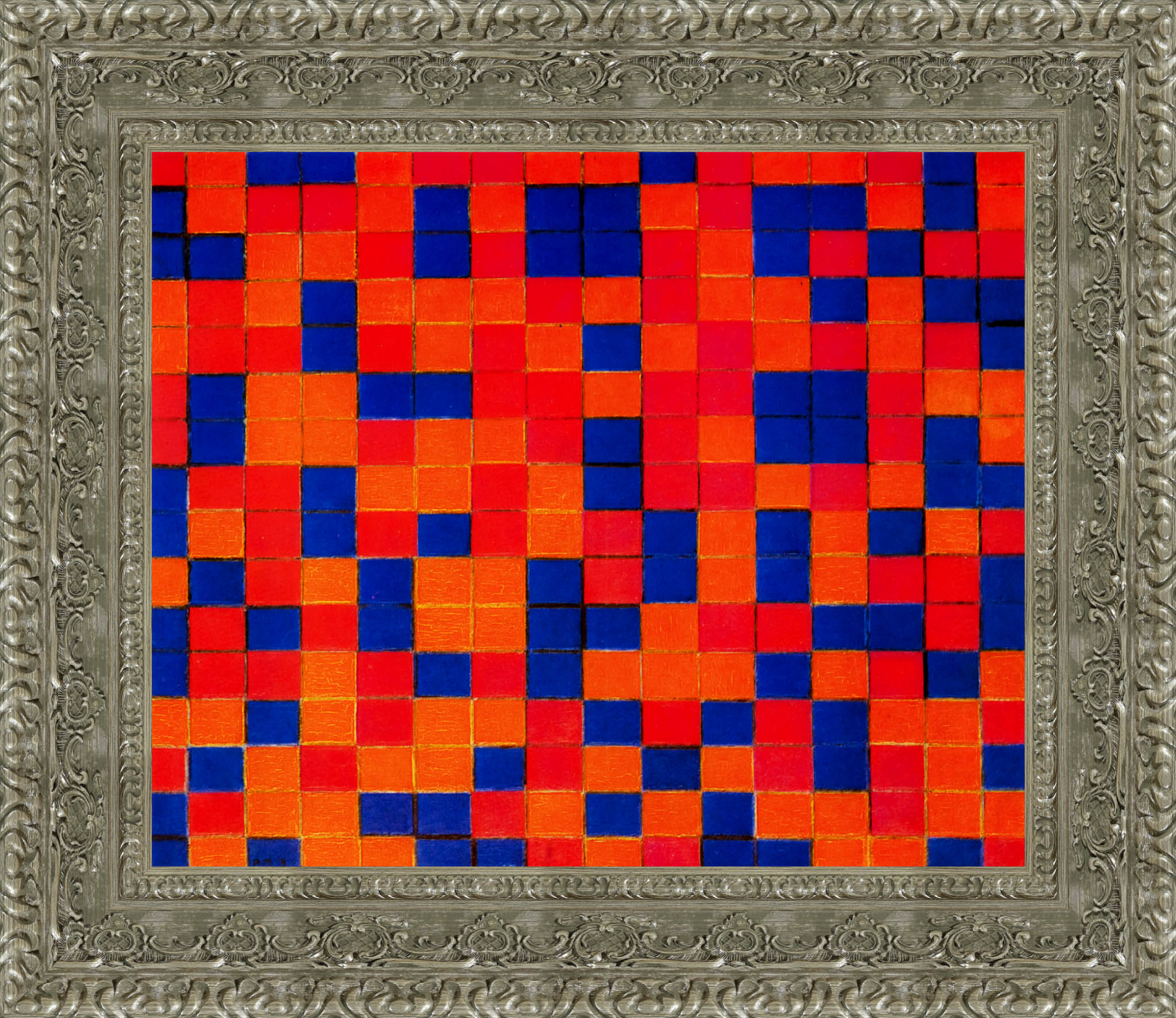 Composition Checkerboard Dark Colours by Piet Mondrian — Framed Giclee Canvas Print | Canvas Classics