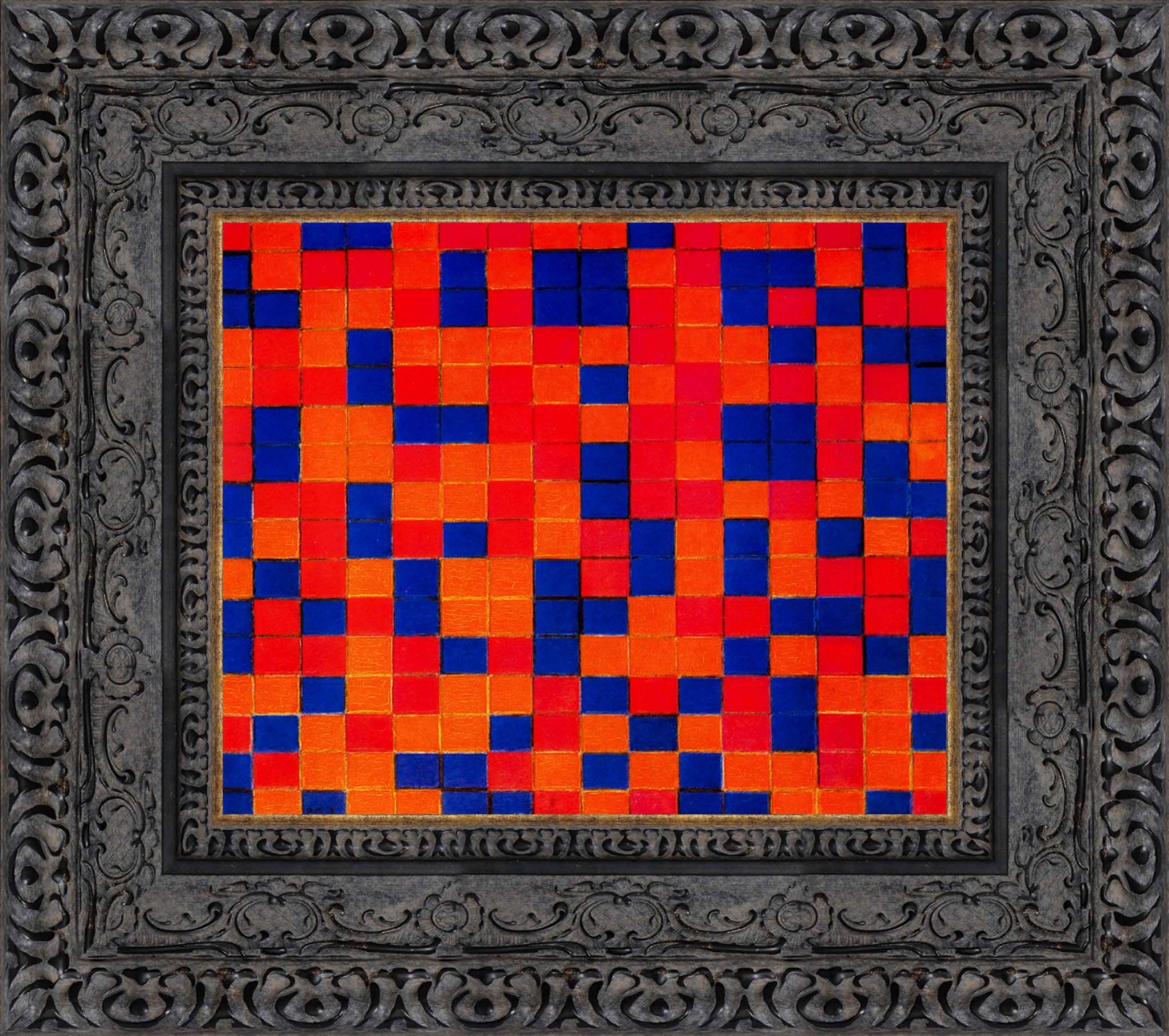 Composition Checkerboard Dark Colours by Piet Mondrian — Framed Giclee Canvas Print | Canvas Classics
