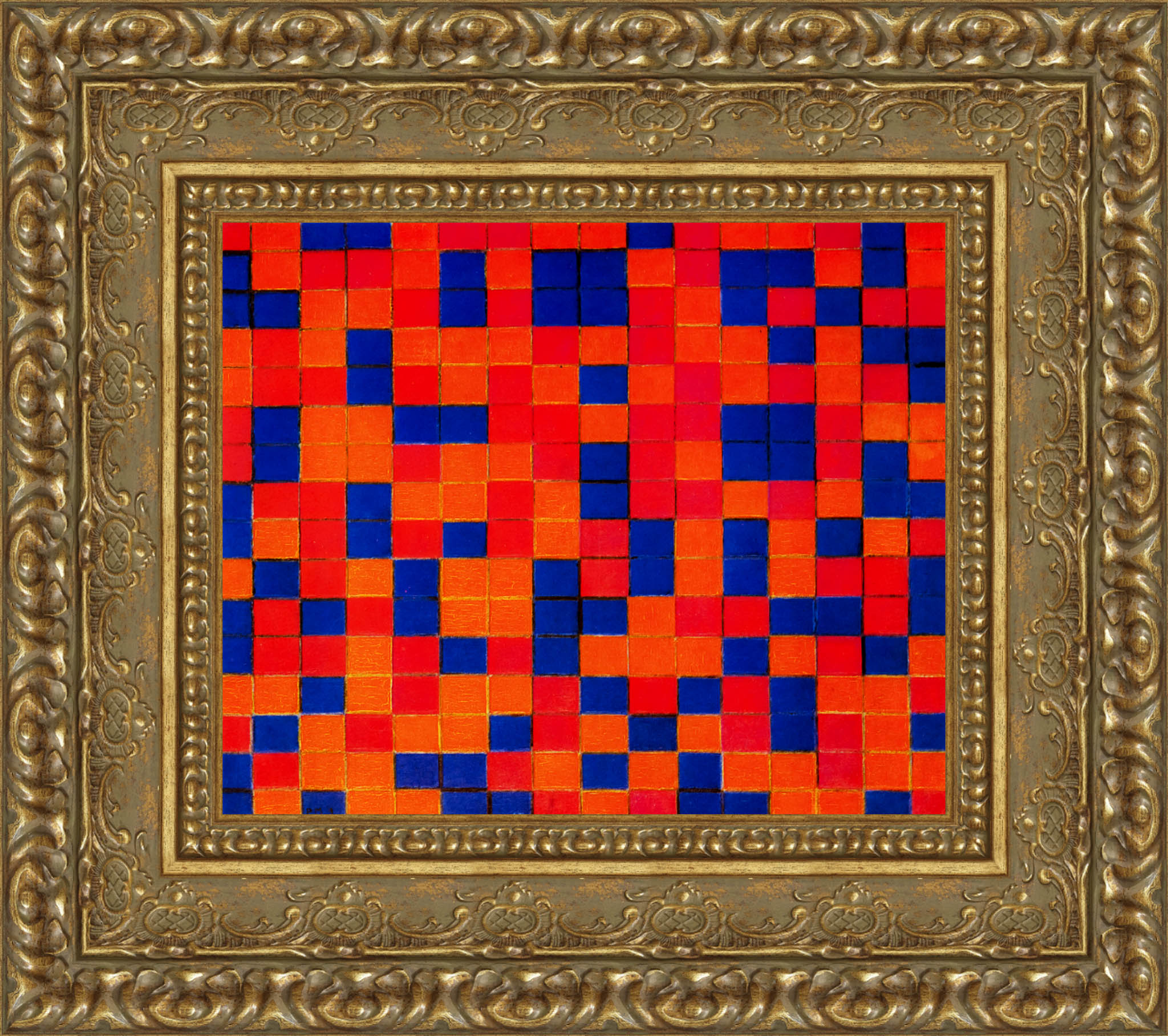 Composition Checkerboard Dark Colours by Piet Mondrian — Framed Giclee Canvas Print | Canvas Classics