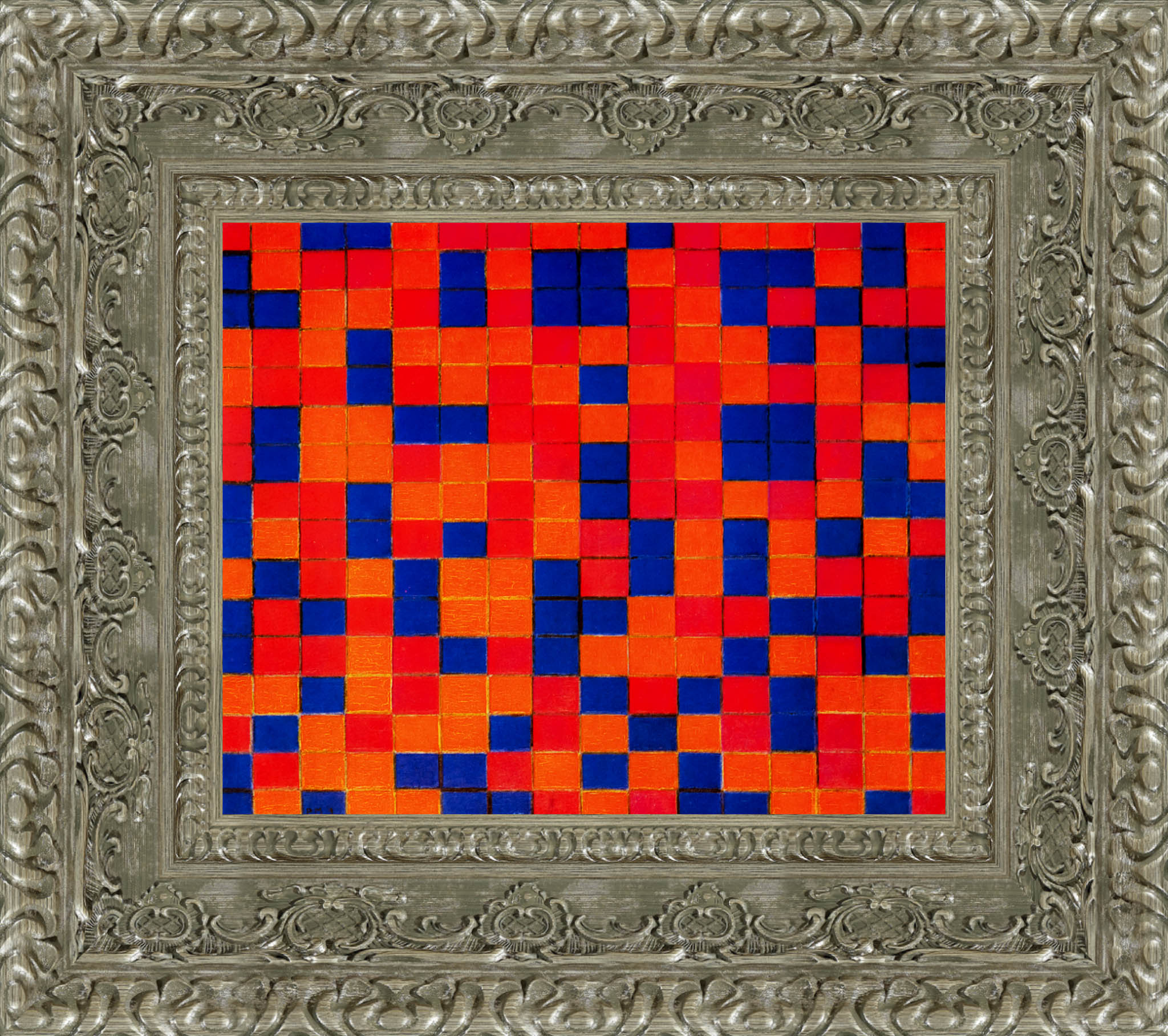 Composition Checkerboard Dark Colours by Piet Mondrian — Framed Giclee Canvas Print | Canvas Classics
