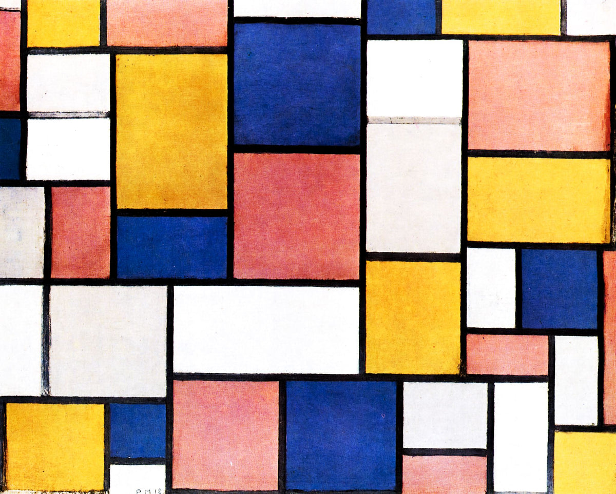 Composition Colour Planes with Grey Contours – Piet Mondrian, 1918, framed