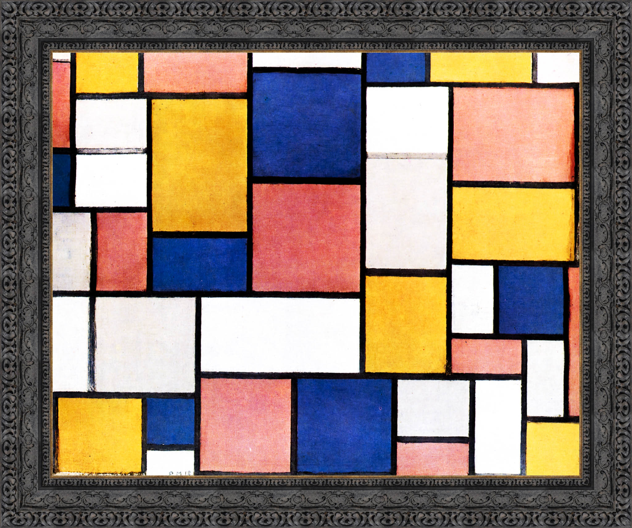 Composition Colour Planes with Grey Contours by Piet Mondrian — Framed Giclee Canvas Print | Canvas Classics