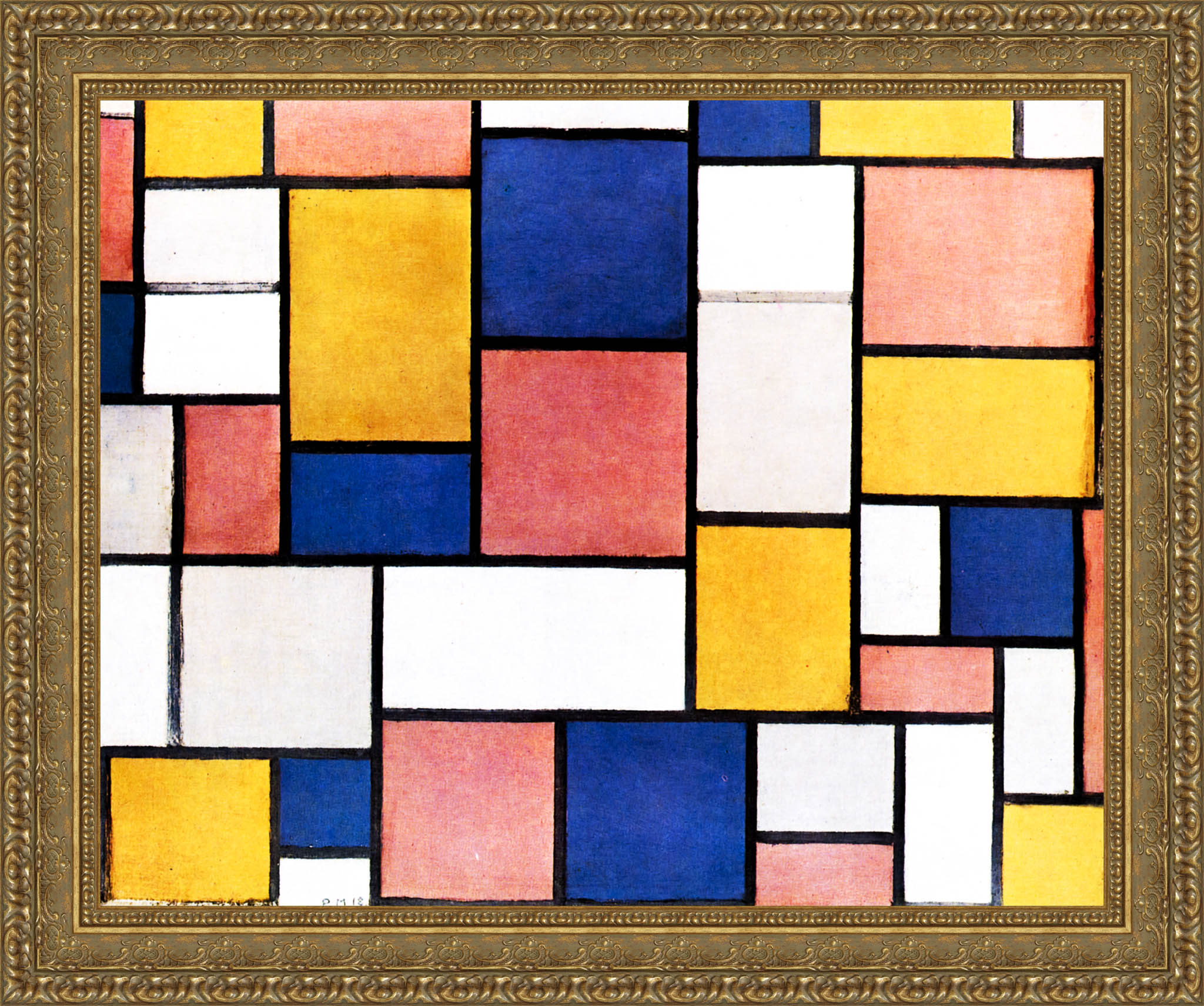 Composition Colour Planes with Grey Contours by Piet Mondrian — Framed Giclee Canvas Print | Canvas Classics