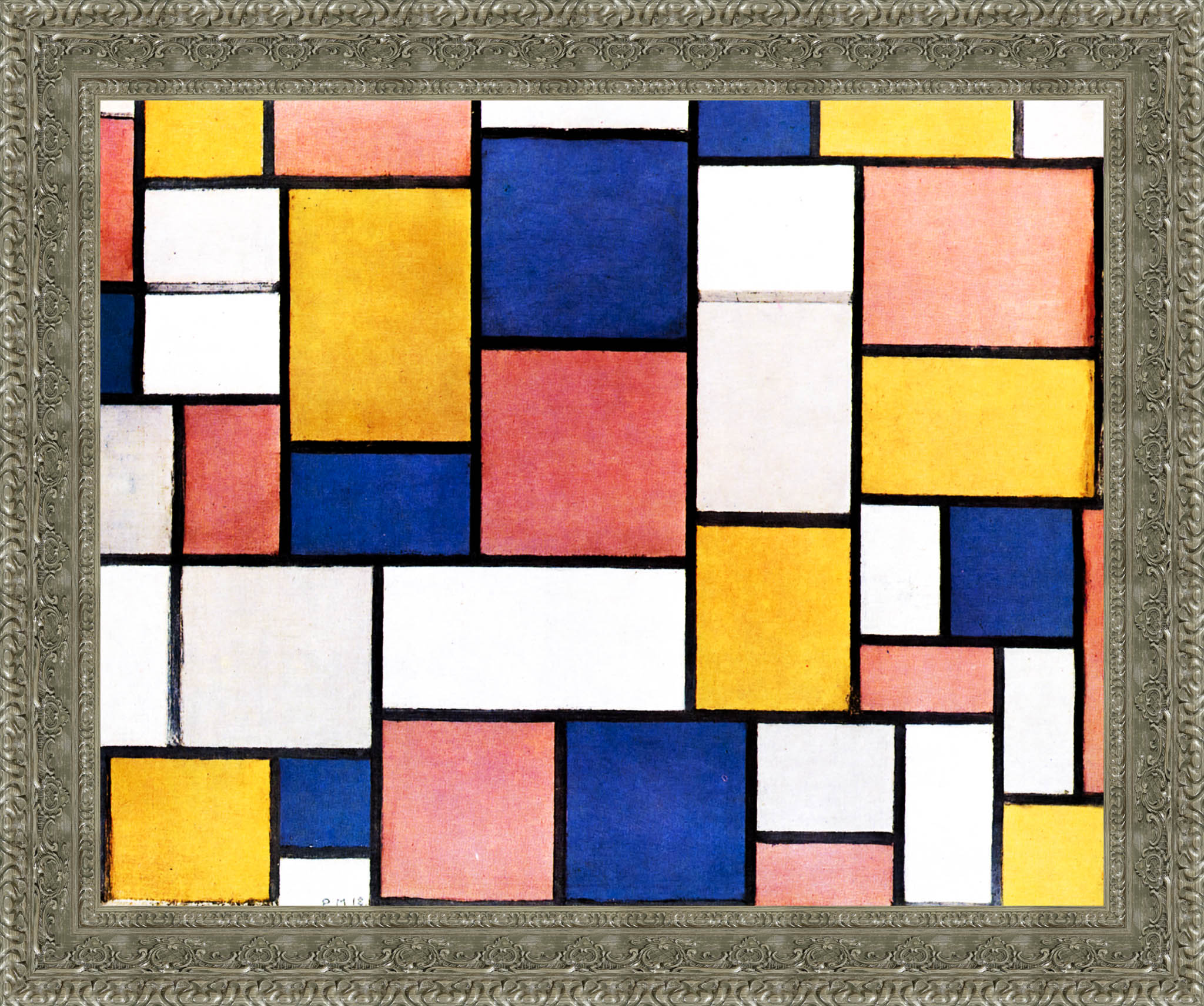 Composition Colour Planes with Grey Contours by Piet Mondrian — Framed Giclee Canvas Print | Canvas Classics
