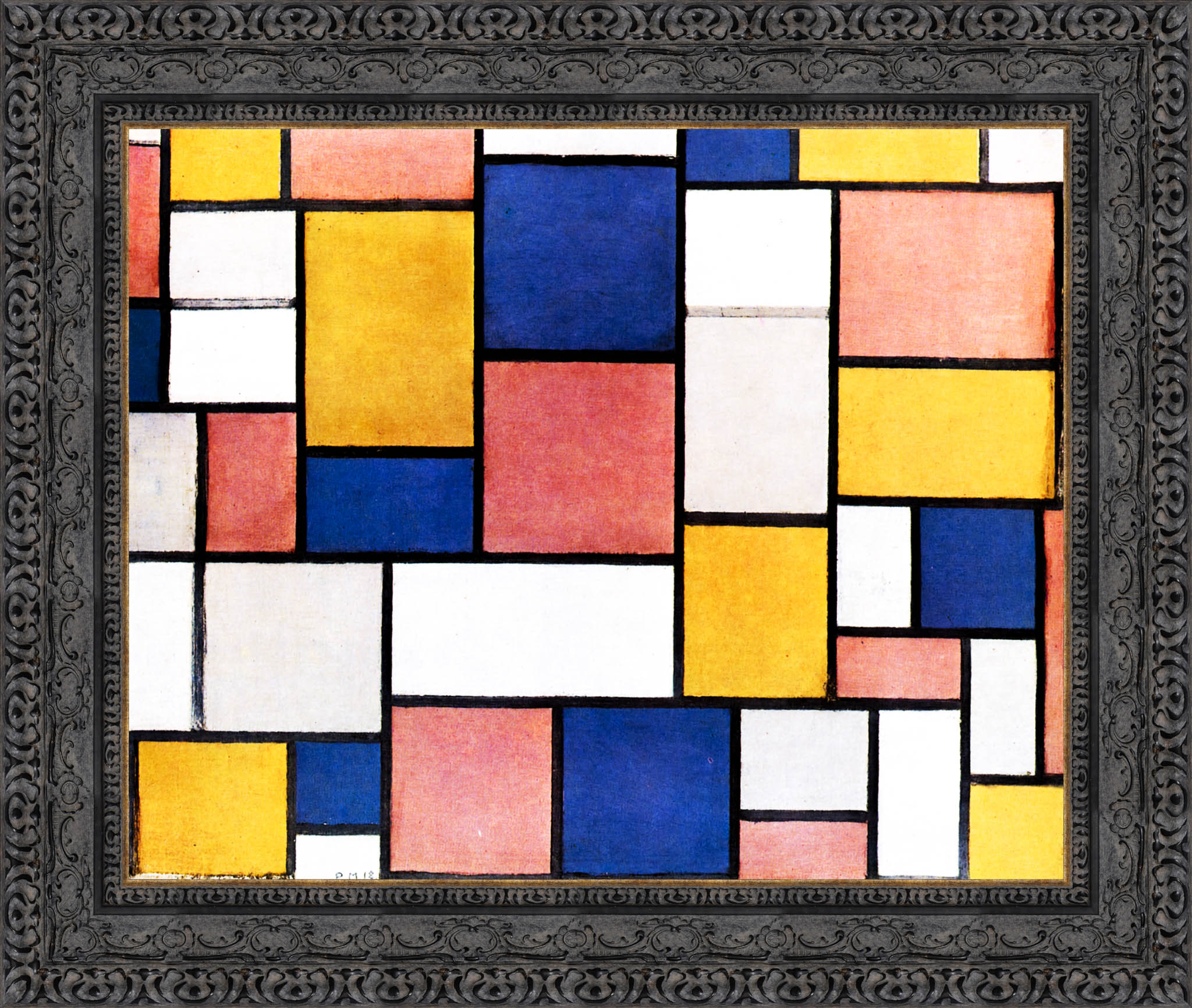 Composition Colour Planes with Grey Contours by Piet Mondrian — Framed Giclee Canvas Print | Canvas Classics
