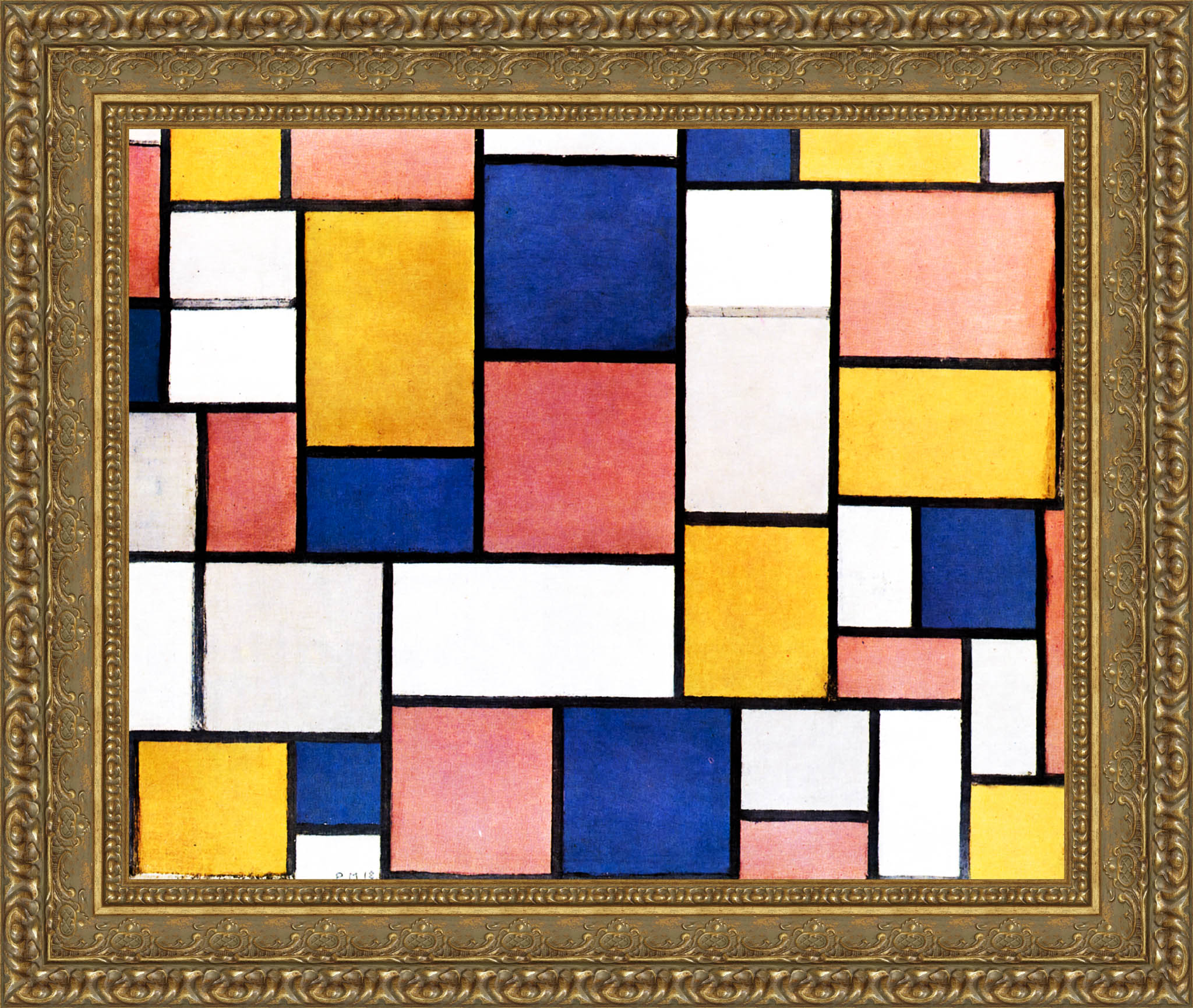 Composition Colour Planes with Grey Contours by Piet Mondrian — Framed Giclee Canvas Print | Canvas Classics