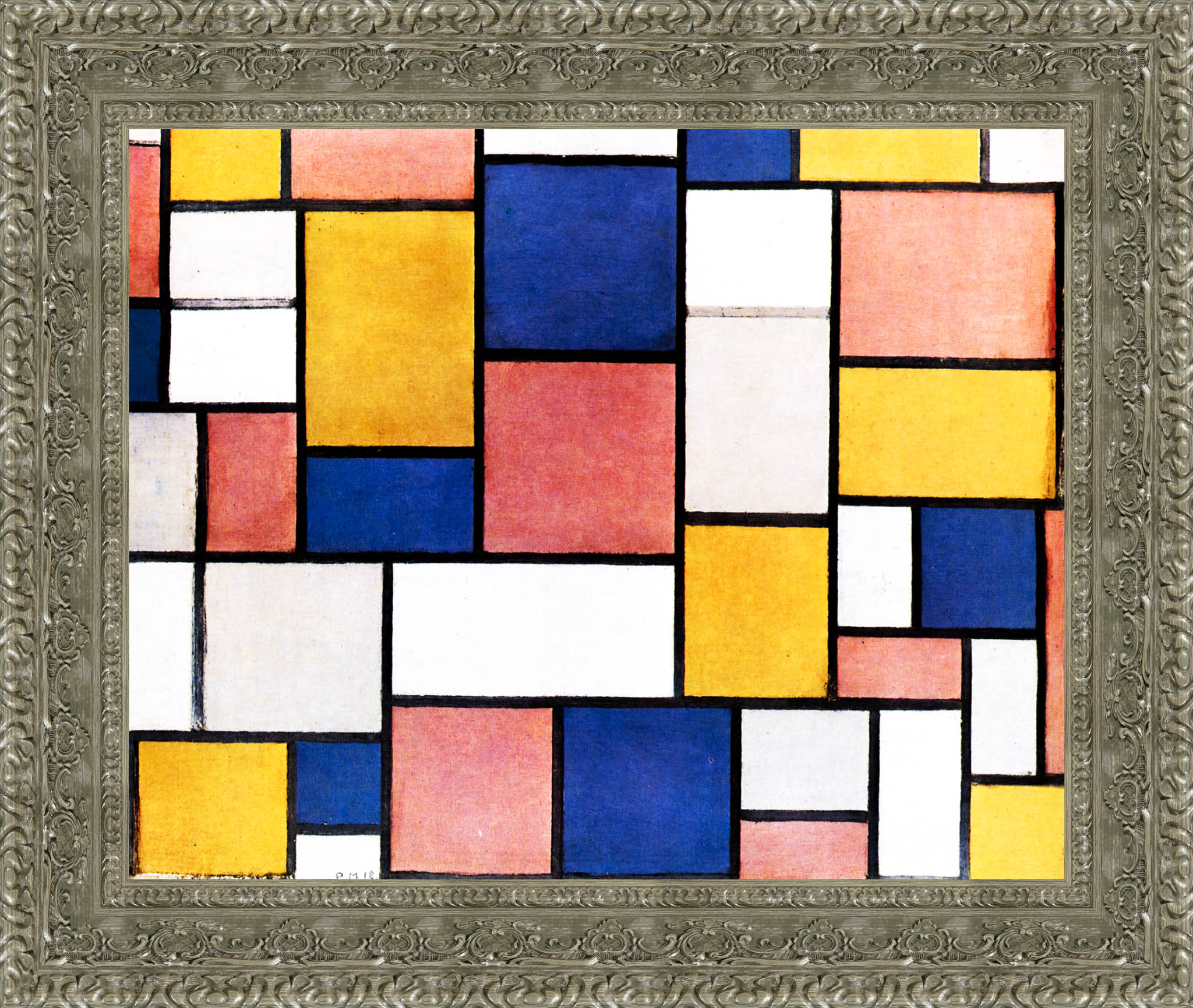 Composition Colour Planes with Grey Contours by Piet Mondrian — Framed Giclee Canvas Print | Canvas Classics