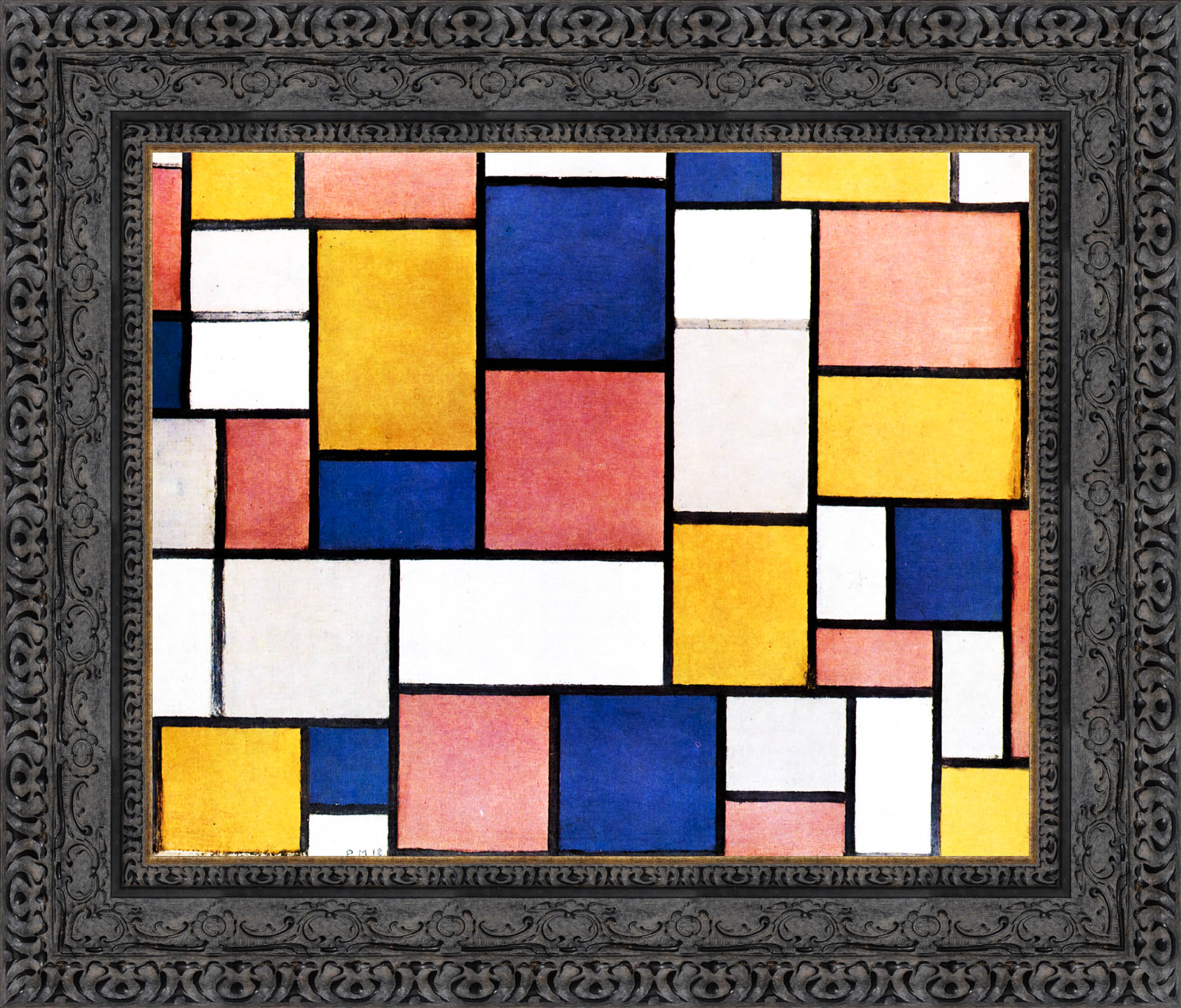 Composition Colour Planes with Grey Contours by Piet Mondrian — Framed Giclee Canvas Print | Canvas Classics