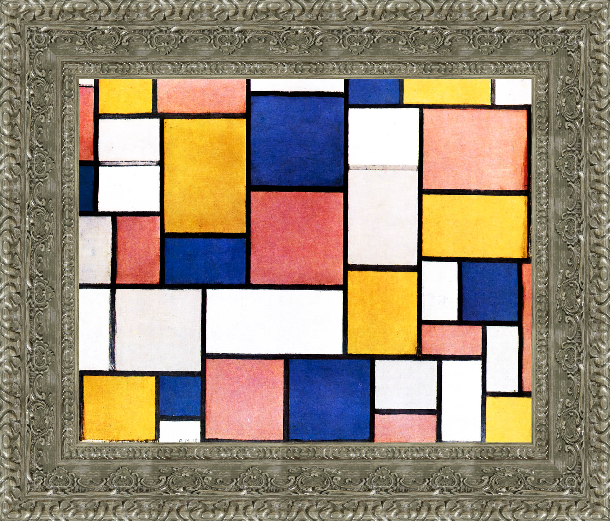 Composition Colour Planes with Grey Contours by Piet Mondrian — Framed Giclee Canvas Print | Canvas Classics