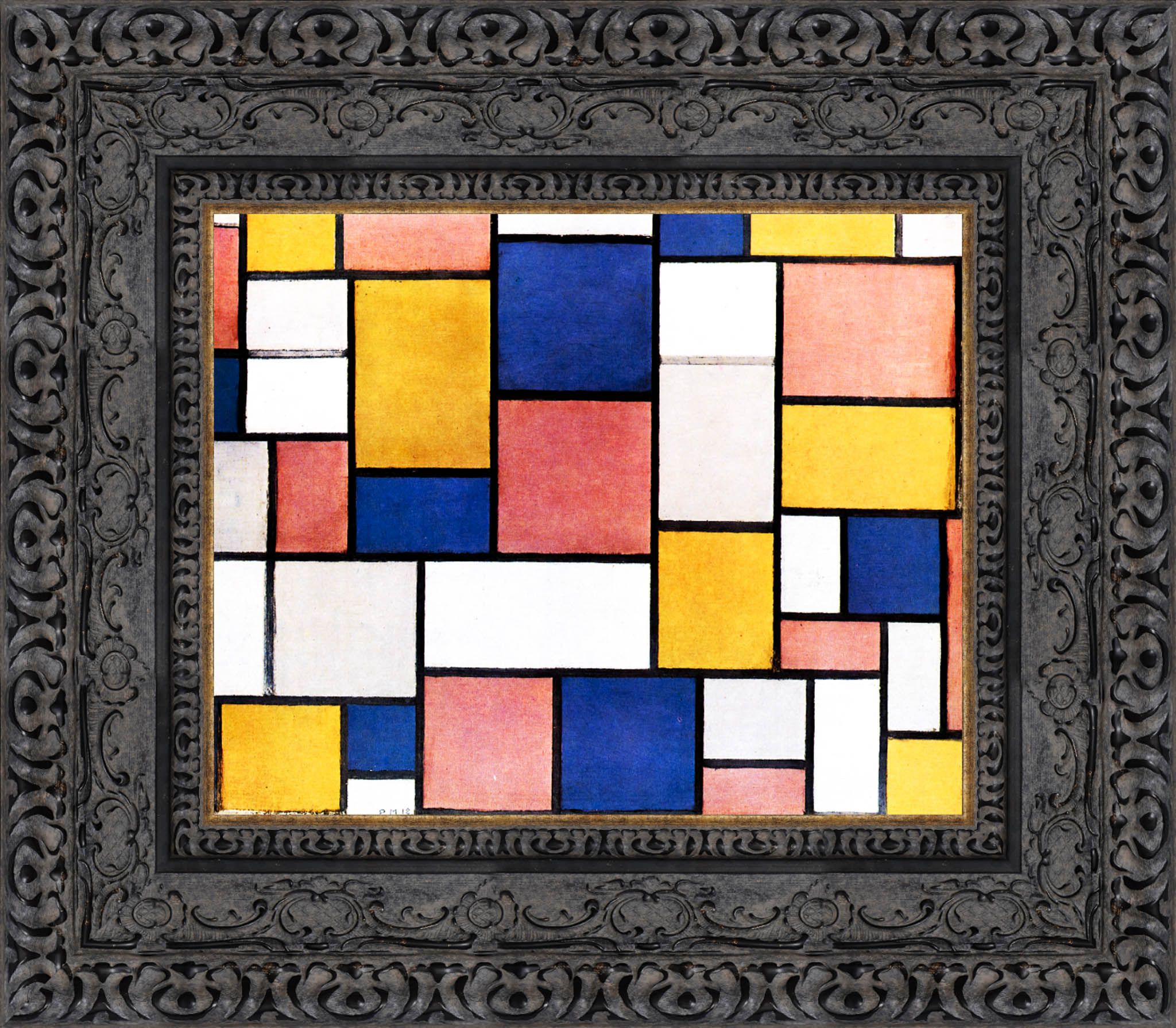 Composition Colour Planes with Grey Contours by Piet Mondrian — Framed Giclee Canvas Print | Canvas Classics