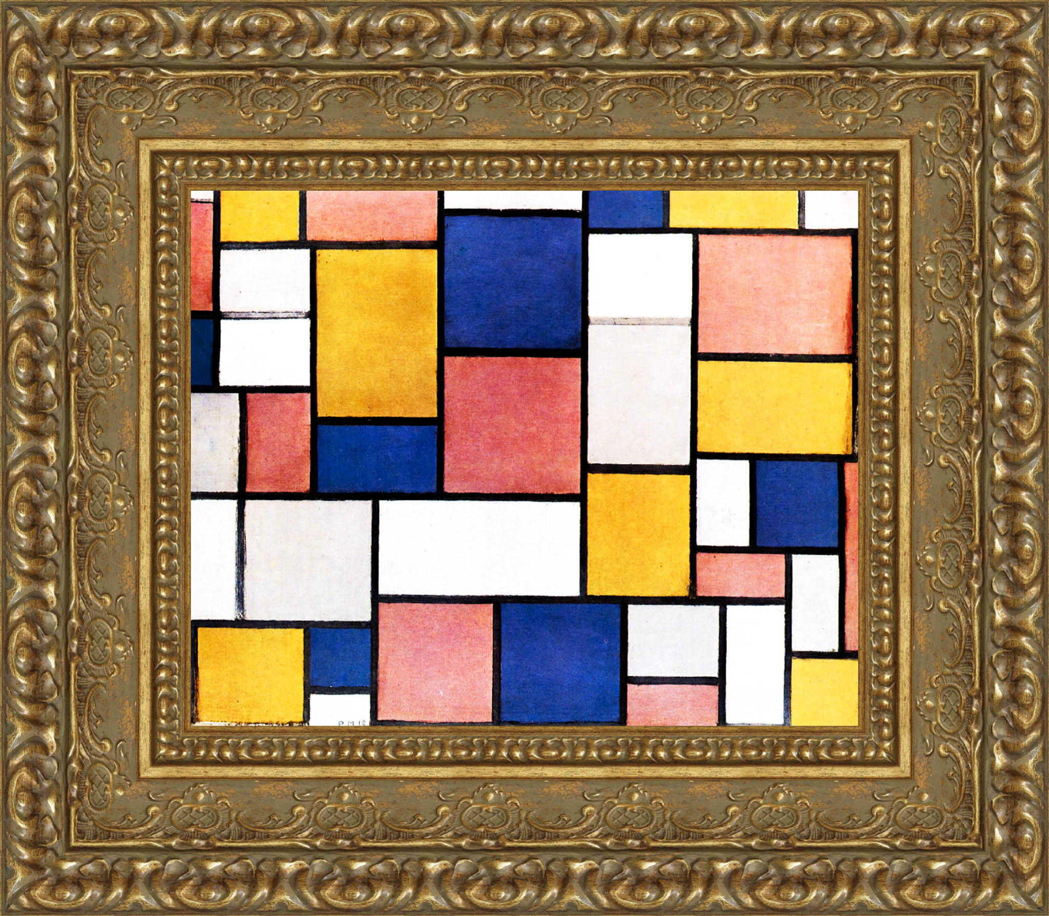 Composition Colour Planes with Grey Contours by Piet Mondrian — Framed Giclee Canvas Print | Canvas Classics