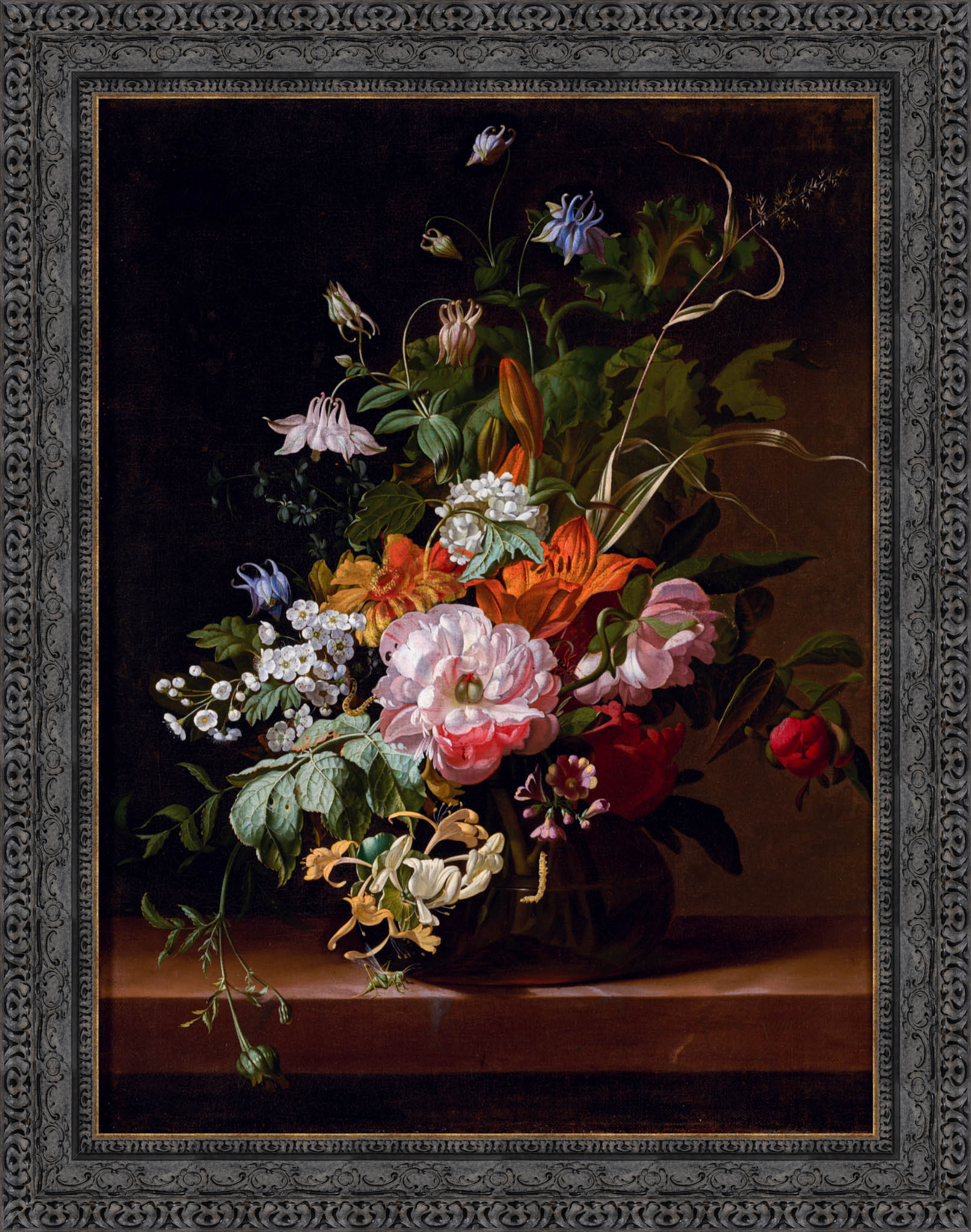 Flowers In A Vase by Rachel Ruysch — Framed Giclee Canvas Print | Canvas Classics