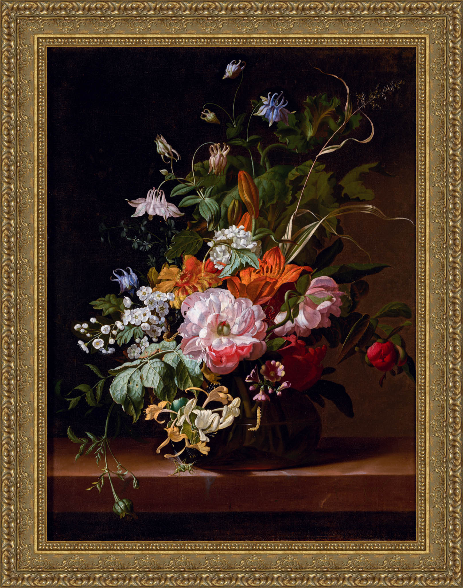 Flowers In A Vase by Rachel Ruysch — Framed Giclee Canvas Print | Canvas Classics
