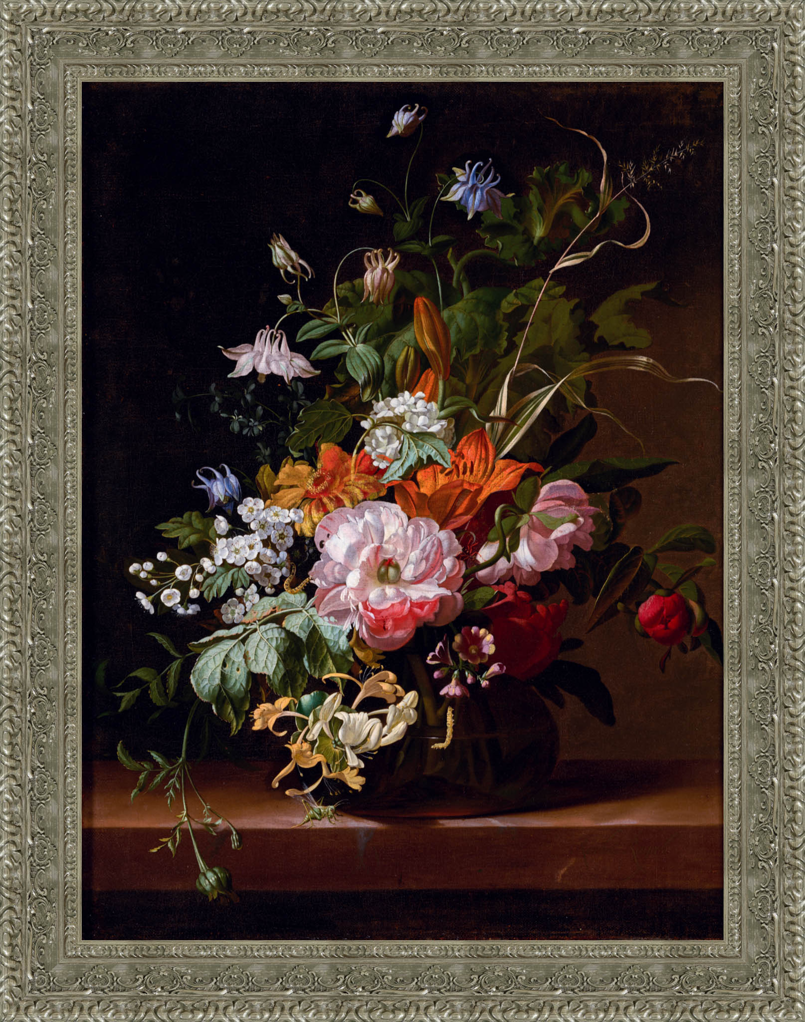 Flowers In A Vase by Rachel Ruysch — Framed Giclee Canvas Print | Canvas Classics