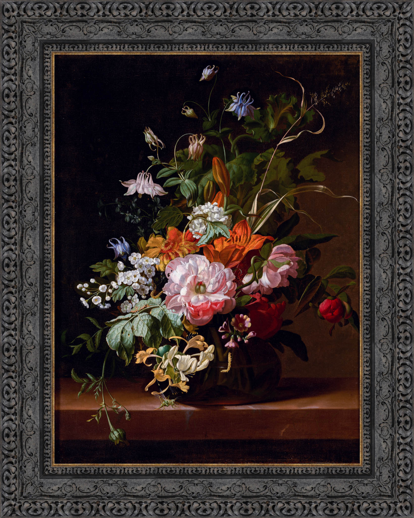 Flowers In A Vase by Rachel Ruysch — Framed Giclee Canvas Print | Canvas Classics