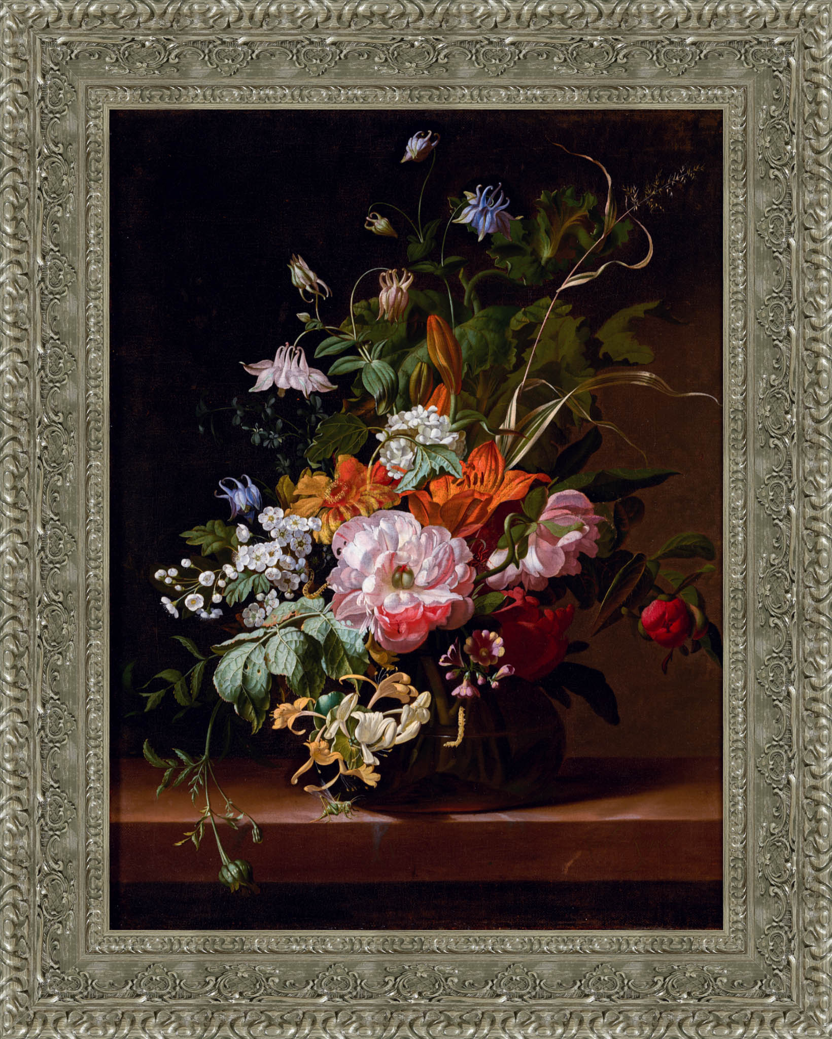 Flowers In A Vase by Rachel Ruysch — Framed Giclee Canvas Print | Canvas Classics