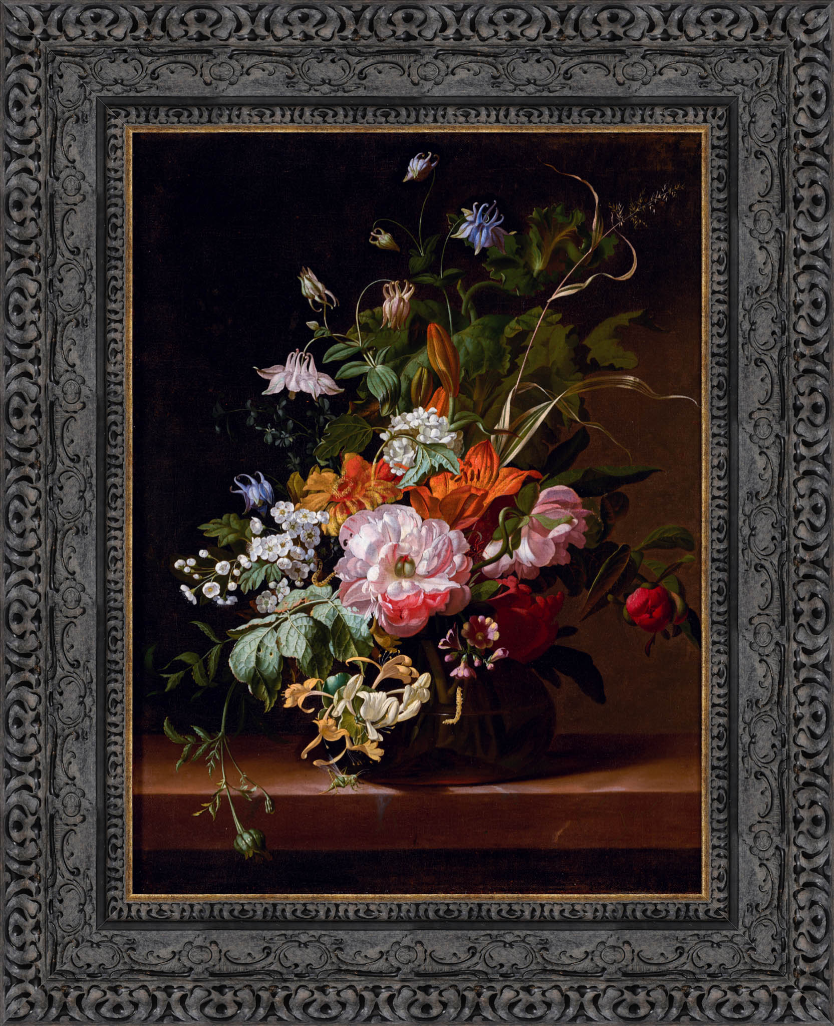 Flowers In A Vase by Rachel Ruysch — Framed Giclee Canvas Print | Canvas Classics