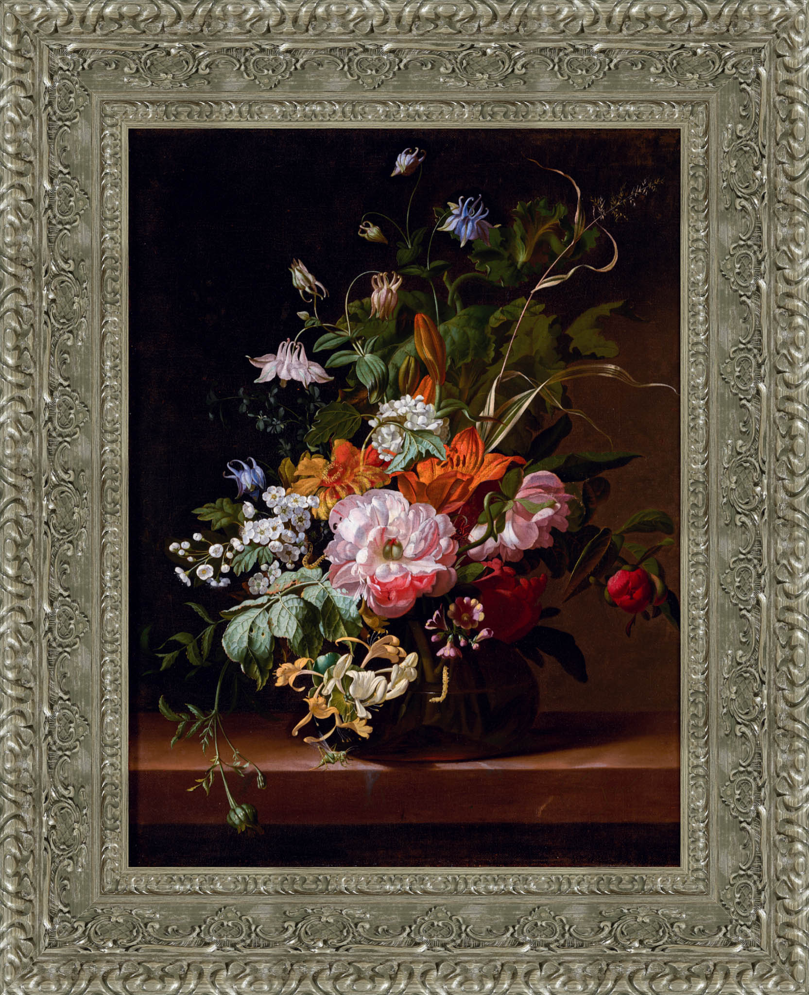Flowers In A Vase by Rachel Ruysch — Framed Giclee Canvas Print | Canvas Classics