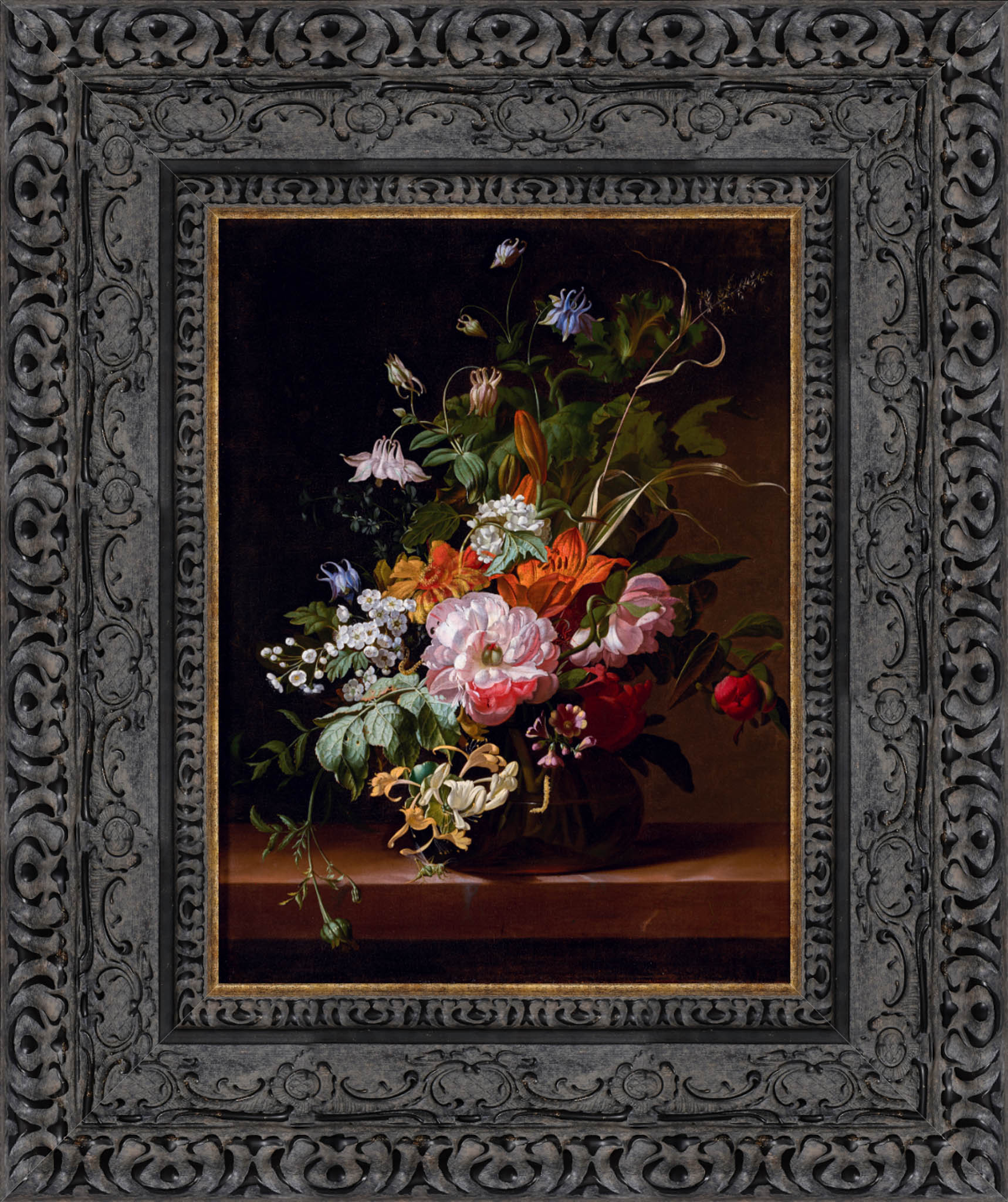 Flowers In A Vase by Rachel Ruysch — Framed Giclee Canvas Print | Canvas Classics