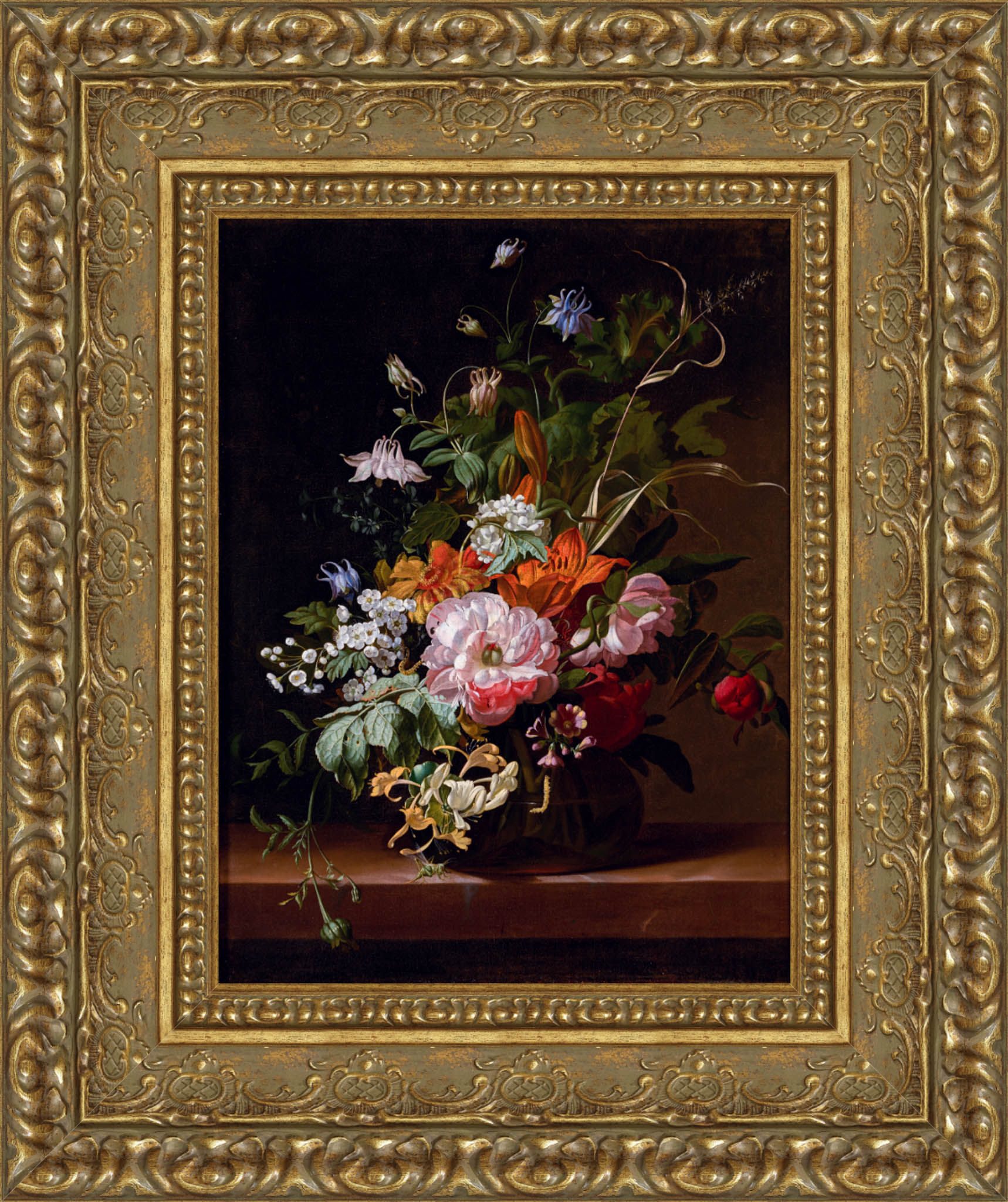 Flowers In A Vase by Rachel Ruysch — Framed Giclee Canvas Print | Canvas Classics