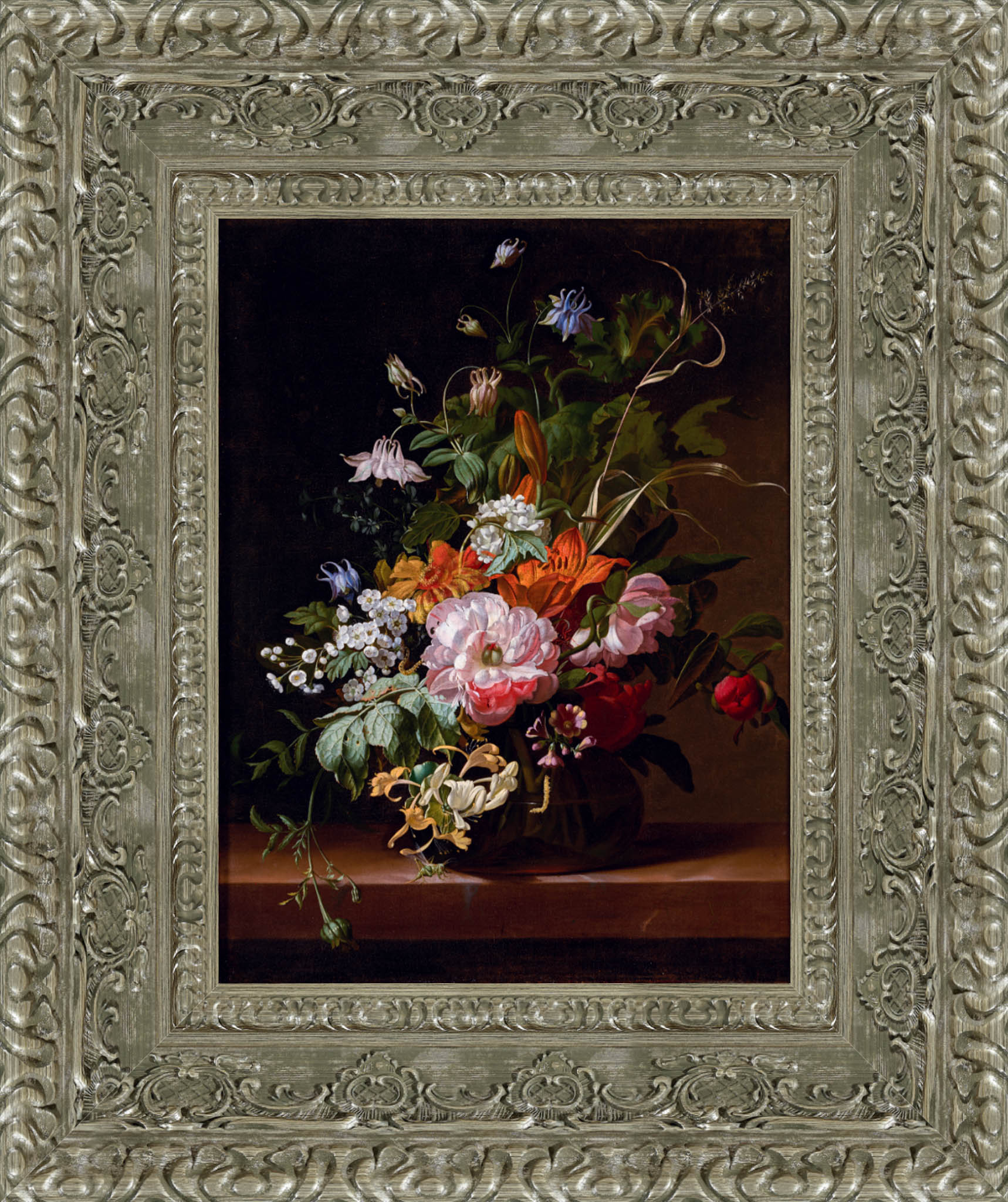 Flowers In A Vase by Rachel Ruysch — Framed Giclee Canvas Print | Canvas Classics