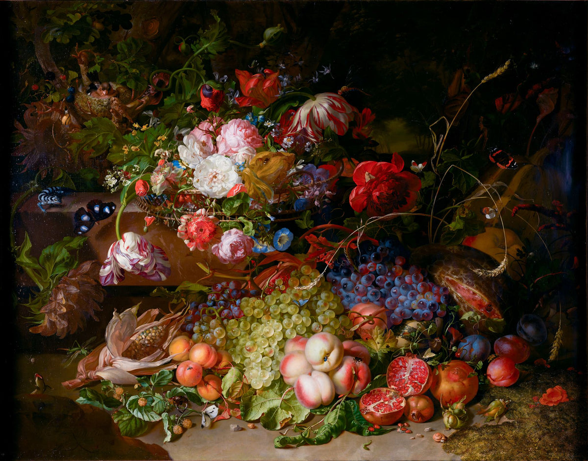 Still Life With Flowers And Fruits – Rachel Ruysch, 1700s, framed