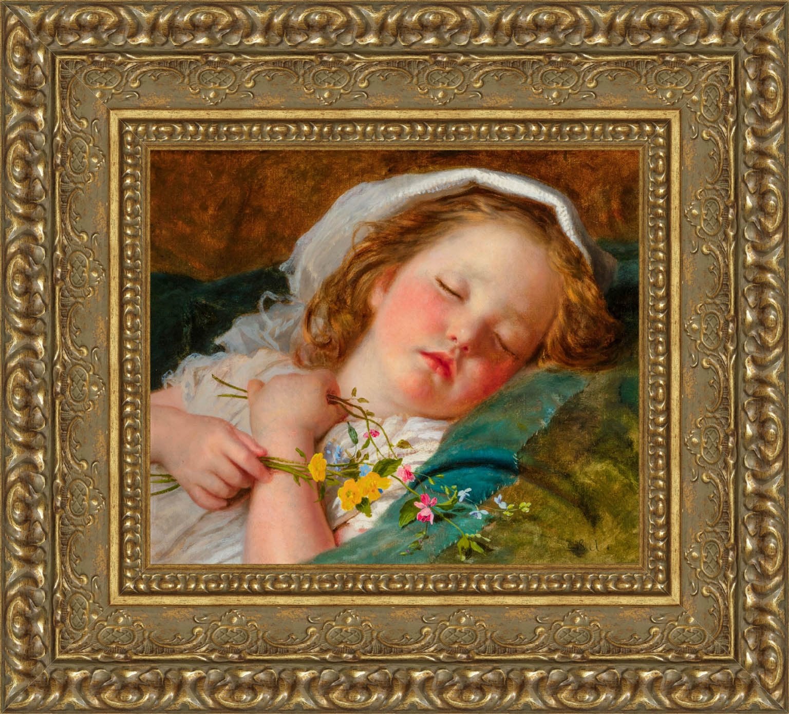 Fast Asleep – Sophie Anderson, c. 1870 – Small Gold Framed Canvas