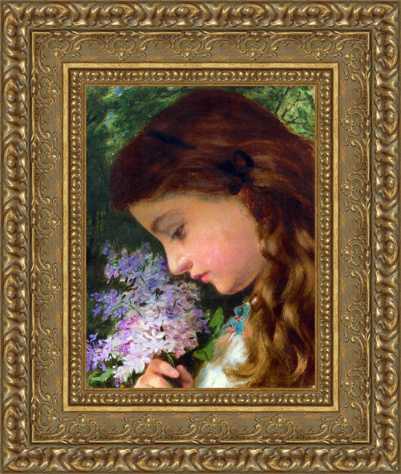 Girl With Lilac – Sophie Anderson, c. 1865 – Small Gold Framed Canvas