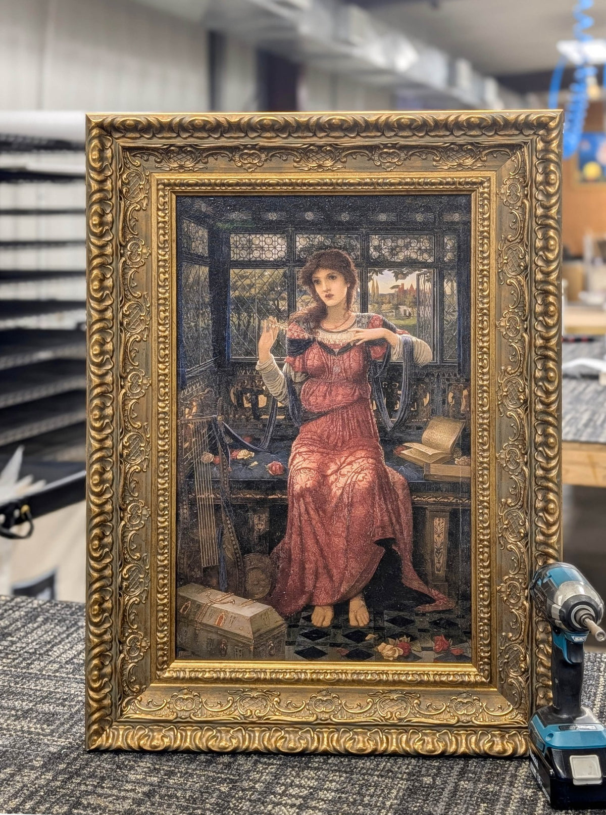 17 – John Melhuish Strudwick, 1888, Medium Classic Gold frame, photographed on our worktable