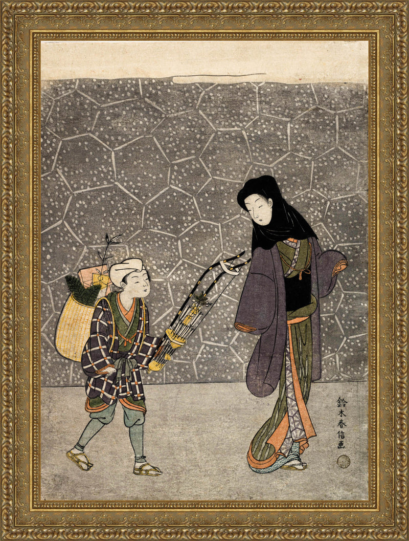 Woman Buying New Year Decorations from a Boy Peddler – Suzuki Harunobu, c. 1765