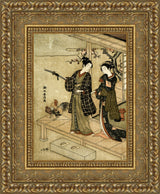 Young Man and Woman on a Veranda with a Rooster and Hen – Suzuki Harunobu, c. 1768