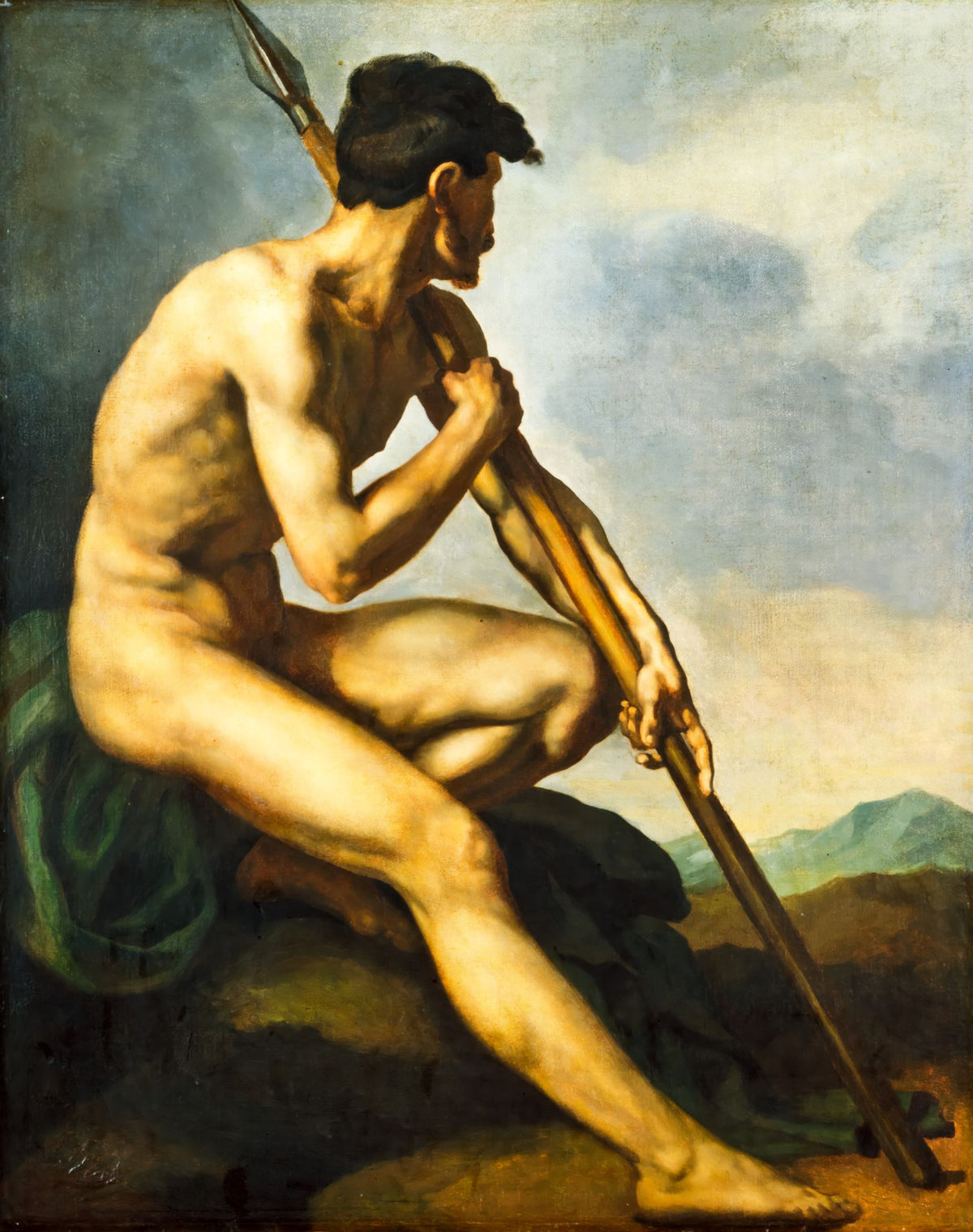 Nude Warrior with a Spear – Théodore Géricault, 1812, framed
