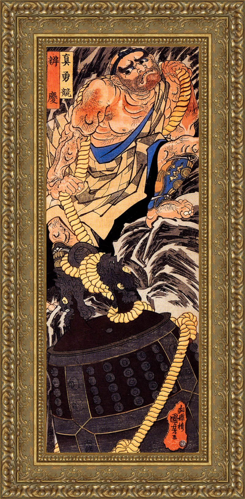Benkei Dragging the Great Bell of Miidera up a Mountain – Utagawa Kuniyoshi, c. 1840s